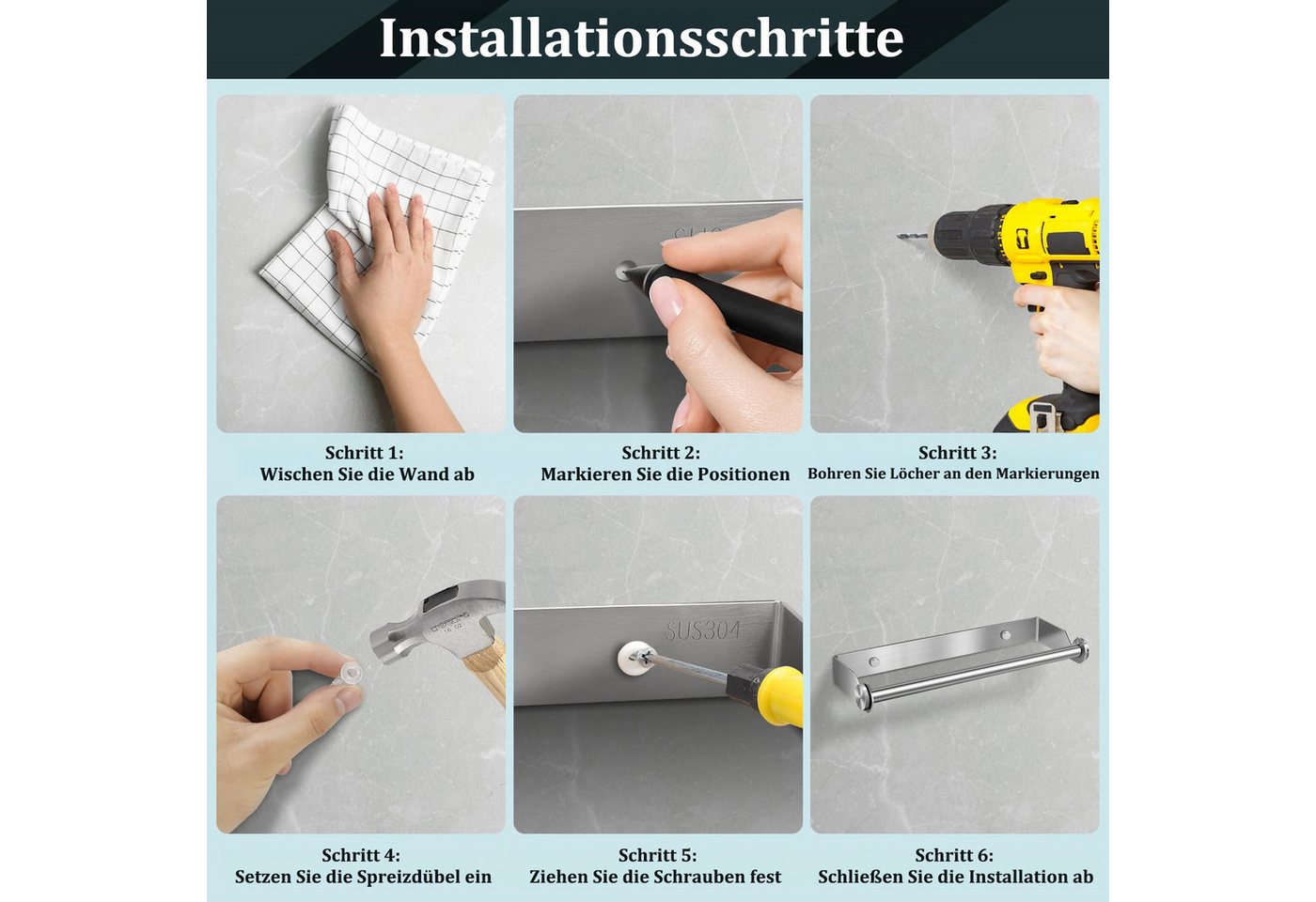 FOUORTUNATE-BEE Küchenrollenhalter Küchenrollenhalter Edelstahl Wand Küchenpapierhalter mit Schrauben, (für Küche Badezimmer Wohnzimmer) Bild 5