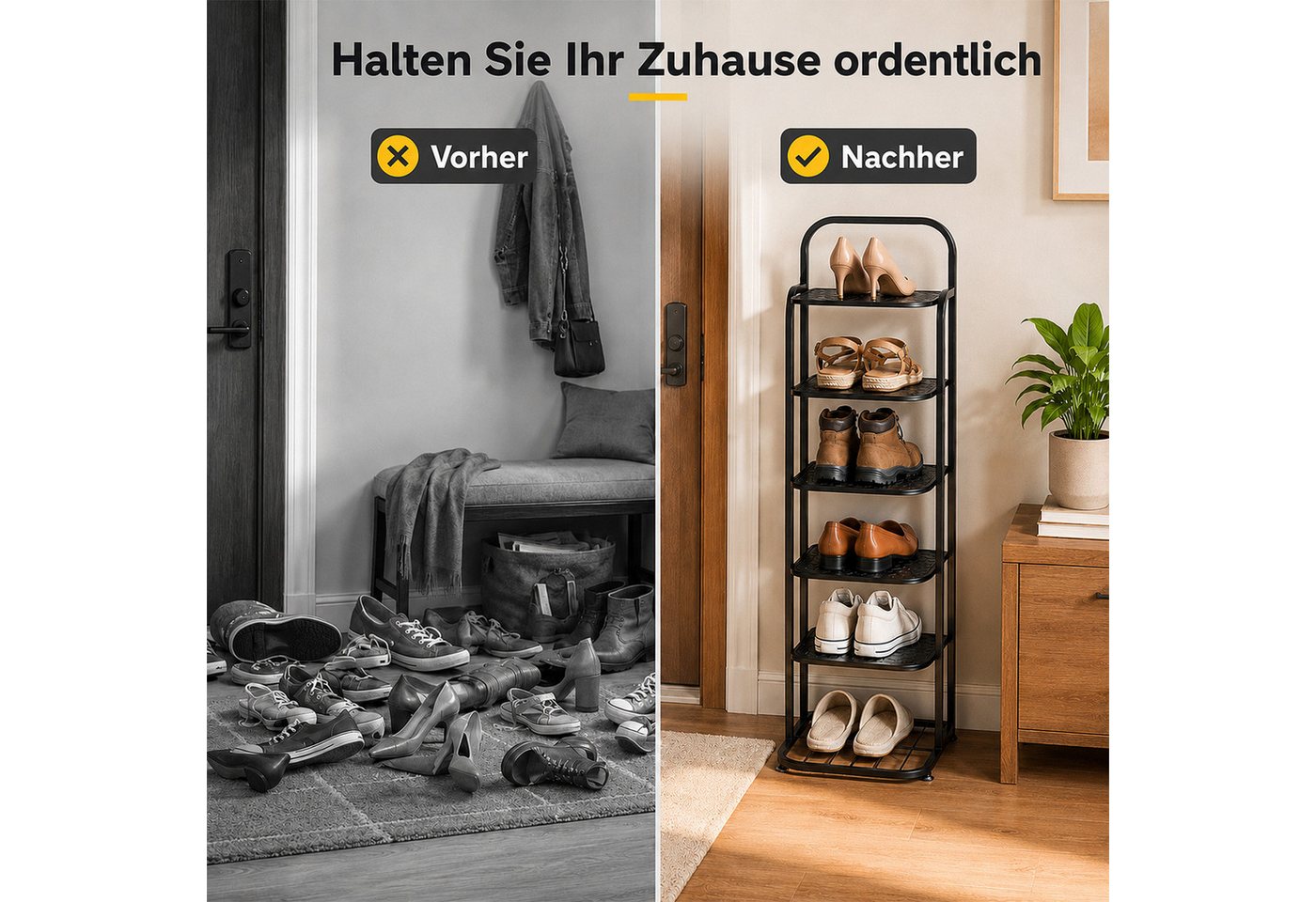 BlingBin Schuhregal 6 Ebenen, 96 cm hoch, Metall, Schwarz, schuhständer 1-tlg., Metall schuhregal schuhaufbewahrung platzsparendes sneaker regal Bild 5