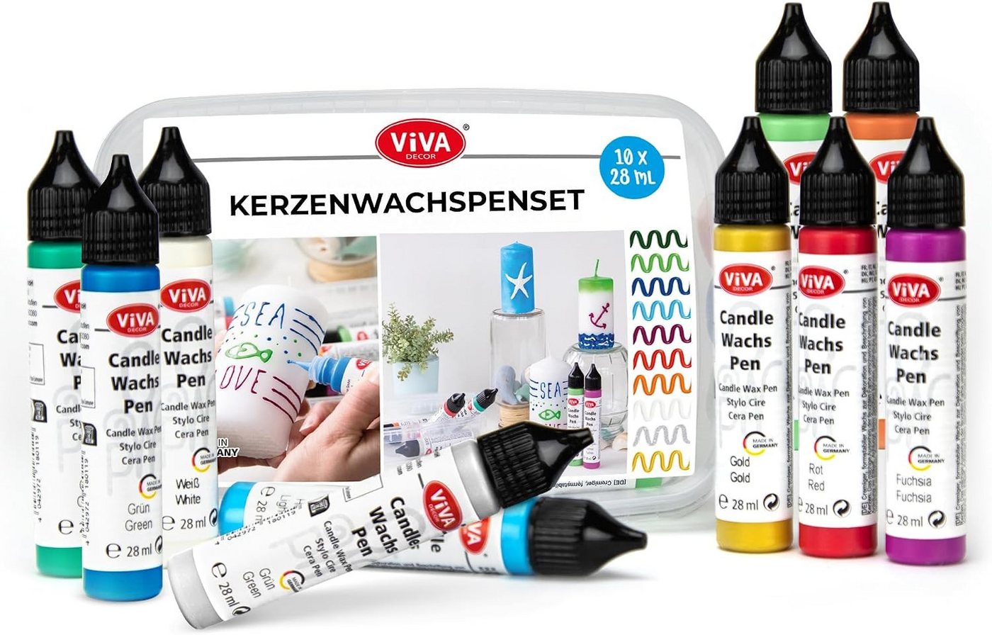 LM-Kreativ Kerzenmalfarbe Wachs Pen Set Festliche Jahreszeiten – 10 Farben je 28 ml, Kerzenstifte-Set, deckend, mischbar, feine Spitze Bild 2