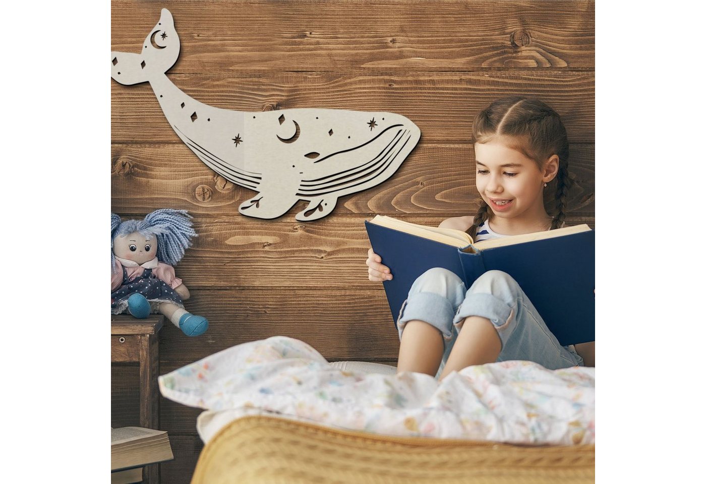Namofactur LED Nachtlicht Wal Kinderzimer Wand Lampe Dekoration, Nachtlicht für Kinder, Mit Zugschalter, LED fest integriert, Warmweiß Bild 4