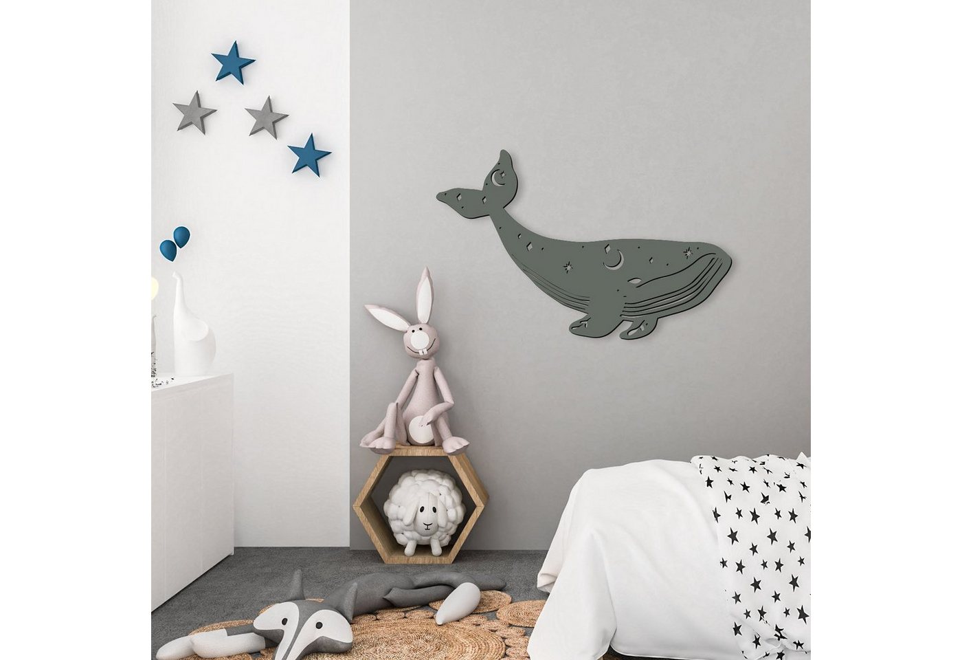Namofactur LED Nachtlicht Wal Kinderzimer Wand Lampe Dekoration, Nachtlicht für Kinder, Mit Zugschalter, LED fest integriert, Warmweiß Bild 5