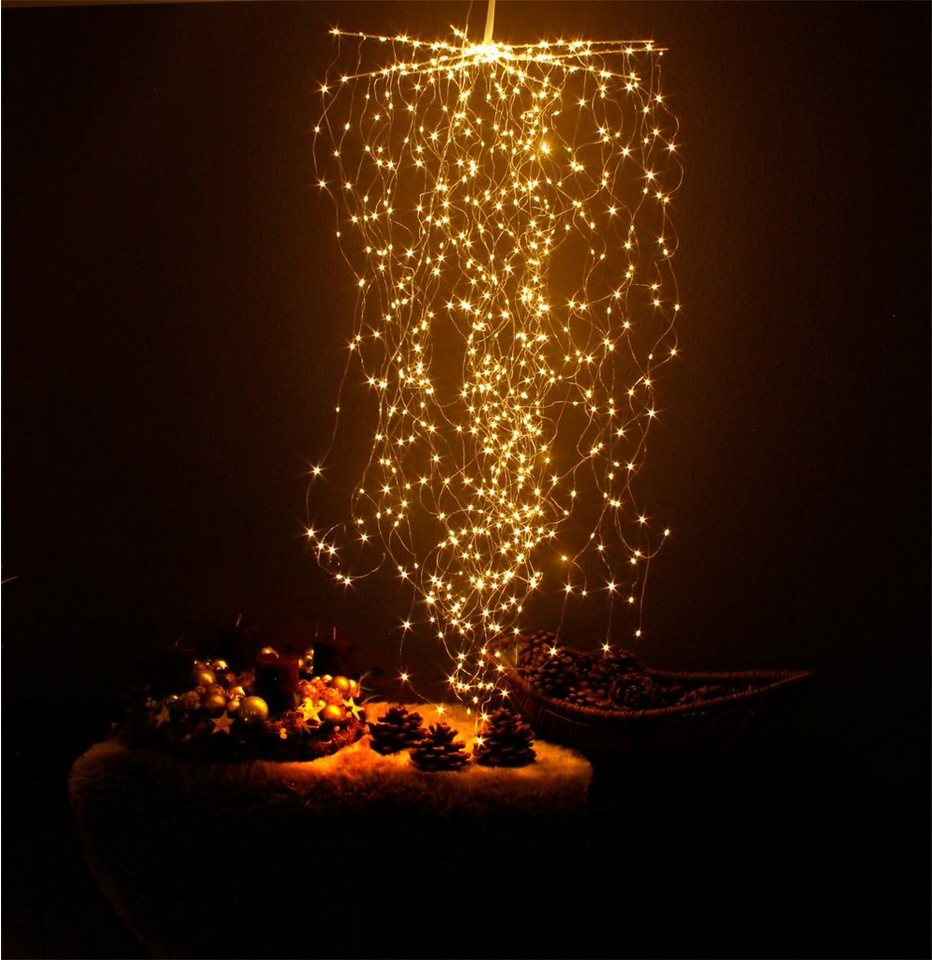 Arnusa LED-Lichtervorhang Sternenschauer LED Lichterbündel zum Aufhängen Weihnachtsbeleuchtung, 720-flammig, warmweiß für Innen und Außen mit Netzteil
