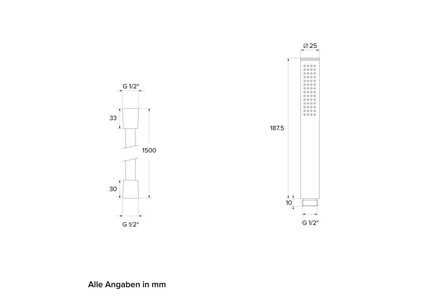 CHRIS BERGEN Brausegarnitur SET aus Handbrause und Brauseschlauch, in Chrom Bild 2