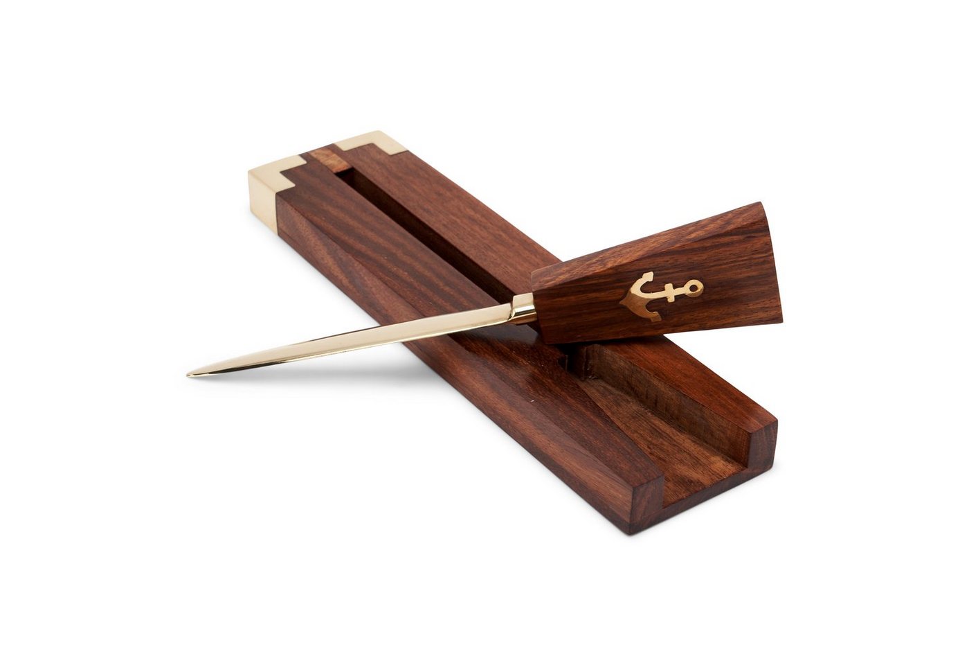NKlaus Brieföffner Brieföffner Messsing mit Holzgriff 22x5cm Kuvertöffner Ankermotiv Brie, Made in Germnay