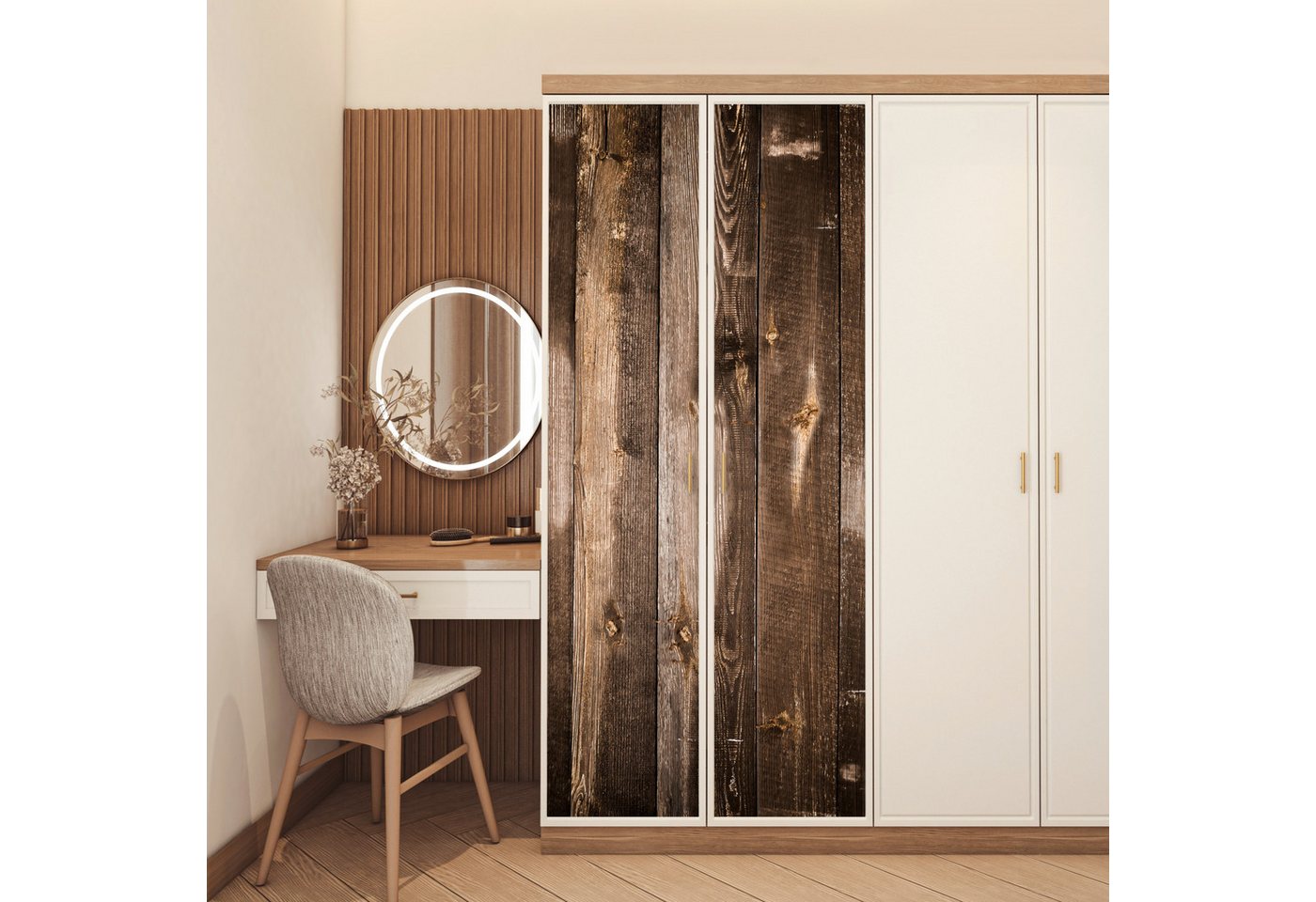 MuchoWow Türtapete Regal - Muster - Vintage - Holz, Matt, bedruckt, (1 St), Selbstklebende Tapete, Folie für Möbel, 75x205 cm Bild 3
