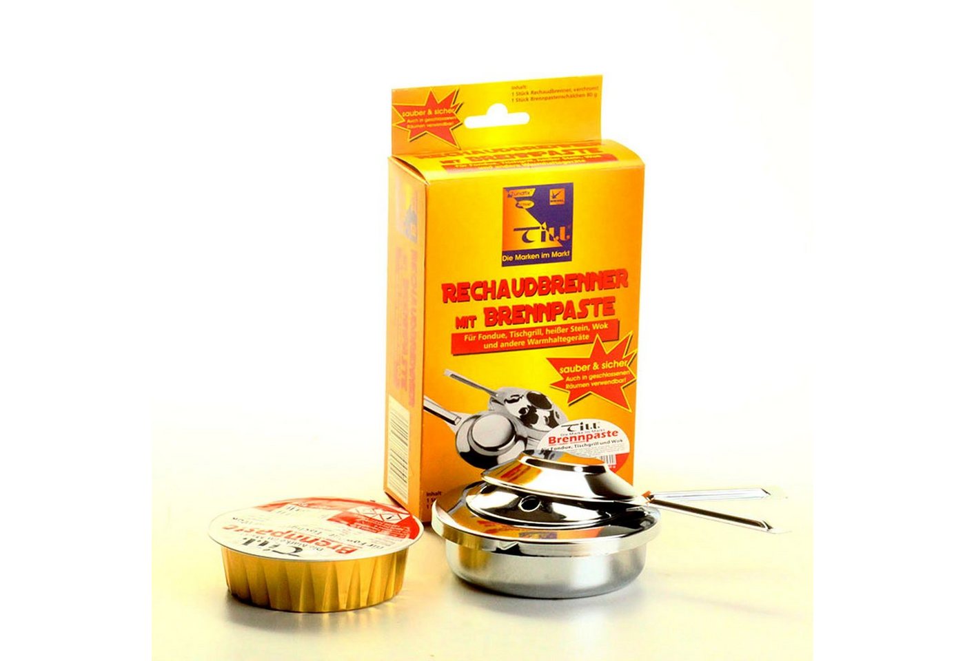 Till Bioethanol 4x Pastenbrenner Spiritusbrenner Rechaud Brenner Fondue Speisewärmer, verchromt mit 16x Ethanol Brennpaste a 80 g Bild 3