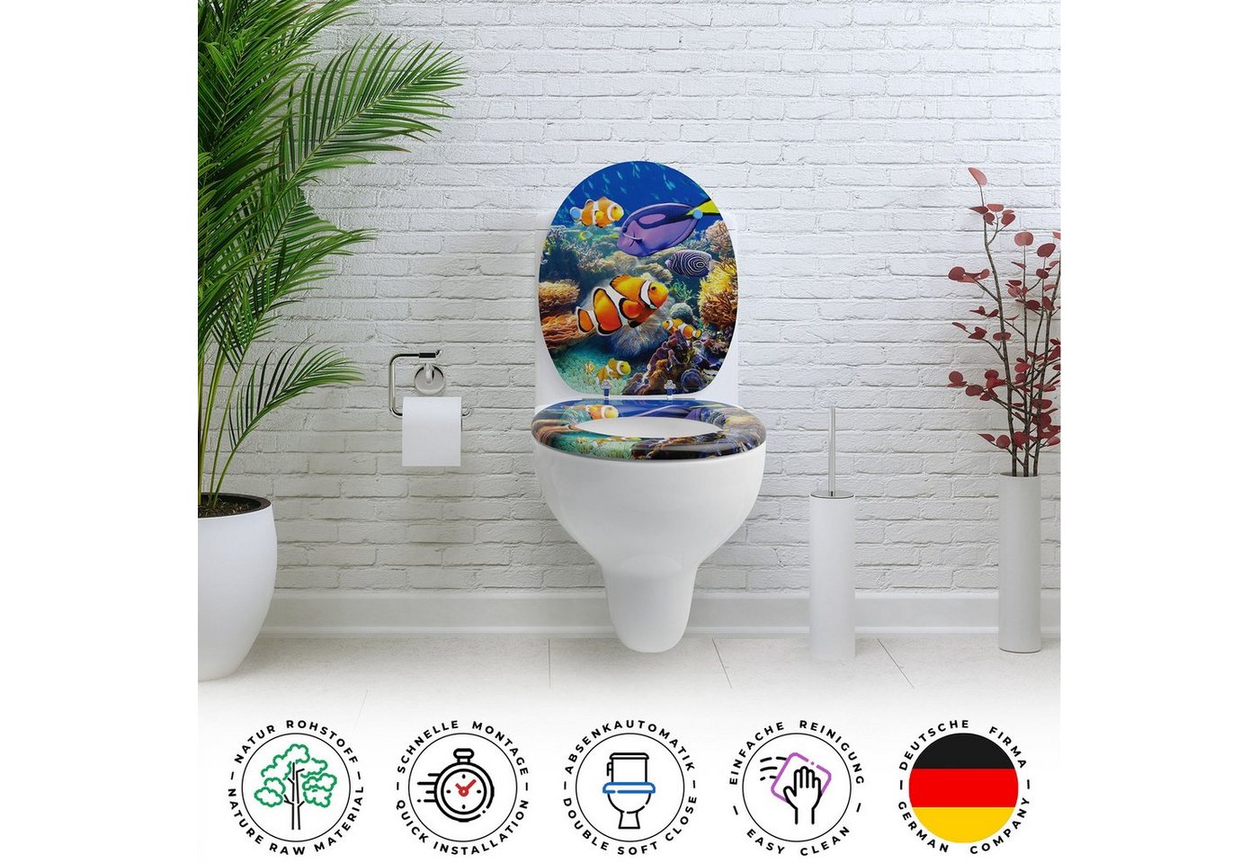 Sanfino WC-Sitz "Nemo" Premium Toilettendeckel mit Absenkautomatik aus Holz, mit schönem Maritim-Motiv, hohem Sitzkomfort, einfache Montage Bild 5