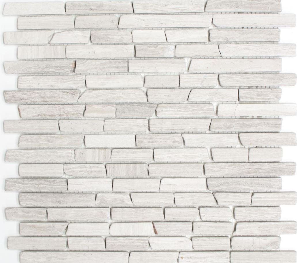 Mosani Mosaikfliesen Mosaik Marmor Naturstein Brick Verbund Stäbchen hellgrau Bild 3