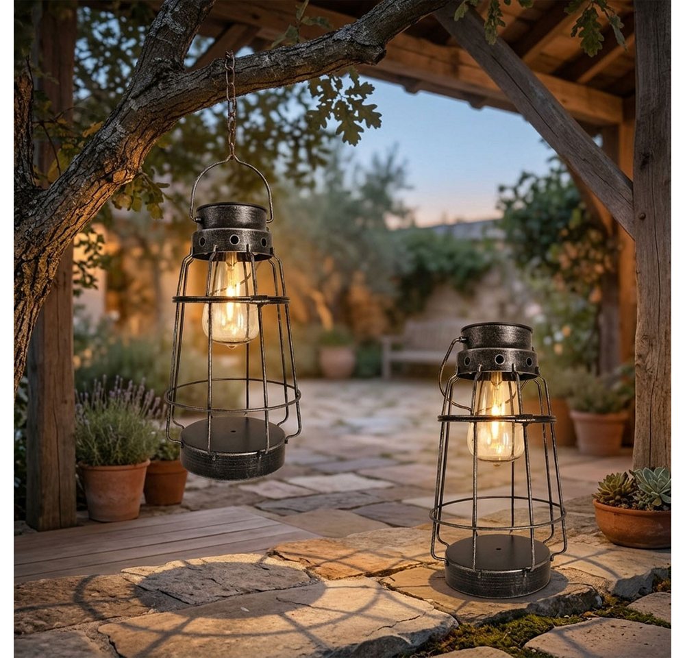 NOWA LED Solarleuchte, LED-Leuchtmittel fest verbaut, Warmweiß, Solarleuchte Außenlampe Solarlaterne LED altsilber maritim Deko 3x Bild 2