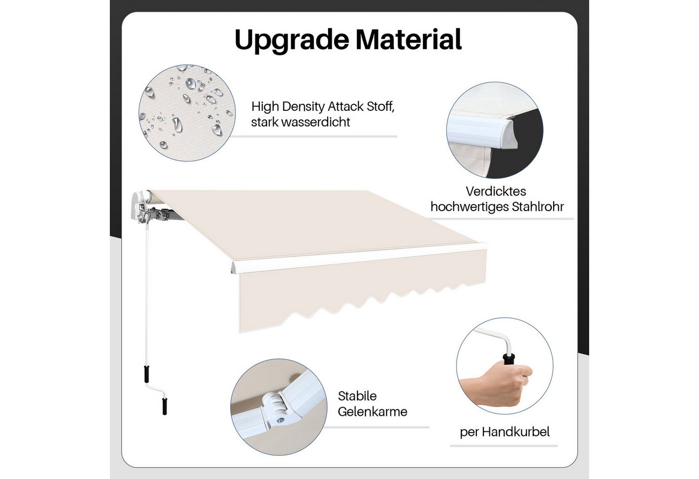 Clanmacy Markise Gelenkarmmarkise Balkonmarkise Sonnenmarkise UV-Schutz 350x300cm Beige Bild 2