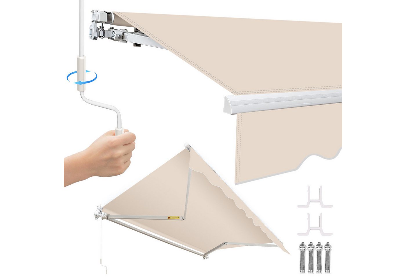 Clanmacy Markise Gelenkarmmarkise Balkonmarkise Sonnenmarkise UV-Schutz 350x300cm Beige Bild 4