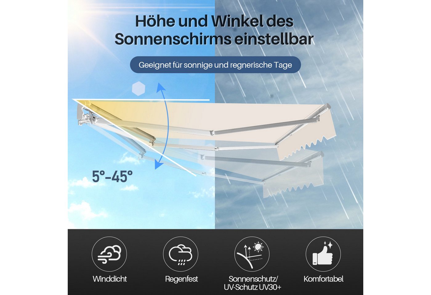 Clanmacy Markise Gelenkarmmarkise Balkonmarkise Sonnenmarkise UV-Schutz 350x300cm Beige Bild 5