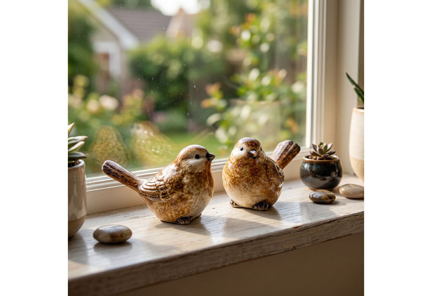 Levandeo® Gartenfigur, 2er Set Vogelfigur Keramik Dekofigur Vogel Tischdeko Deko Aufsteller