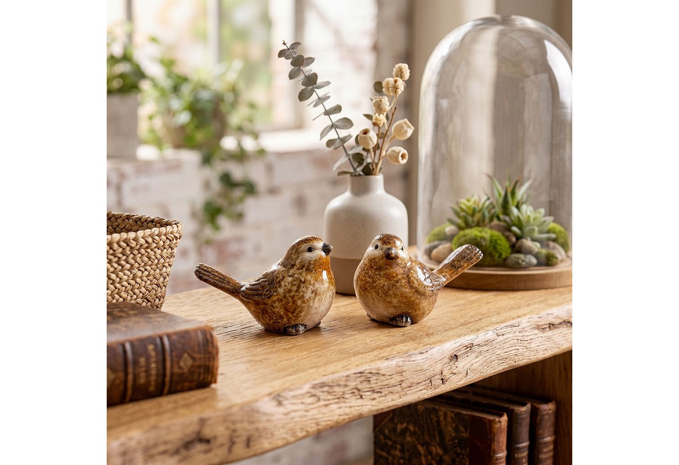 Levandeo® Gartenfigur, 2er Set Vogelfigur Keramik Dekofigur Vogel Tischdeko Deko Aufsteller Bild 3