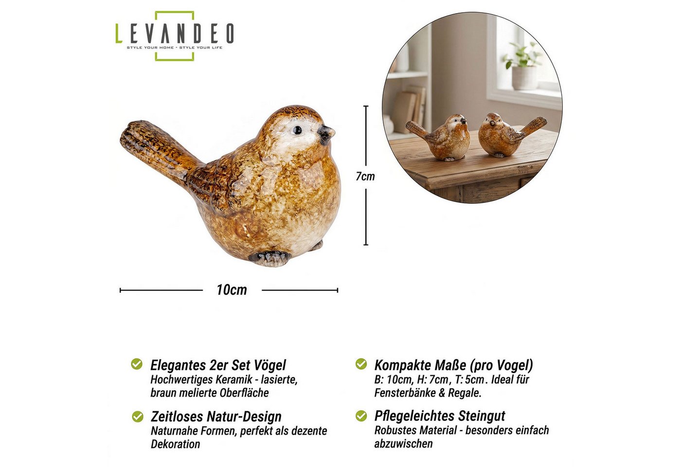 Levandeo® Gartenfigur, 2er Set Vogelfigur Keramik Dekofigur Vogel Tischdeko Deko Aufsteller Bild 4