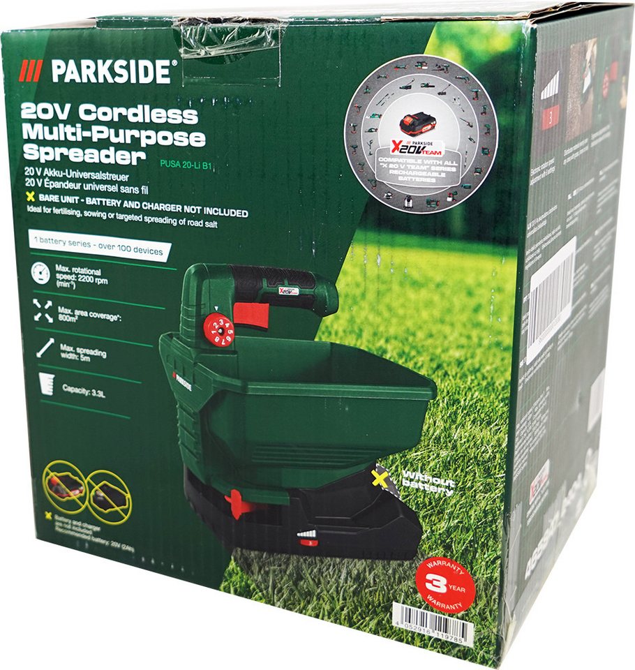 Parkside Handstreuer 20V Akku Universalstreuer PUSA 20 (ohne Akku), 8-stufige, ergonomische Mengenregulierung des Streugutes Bild 2