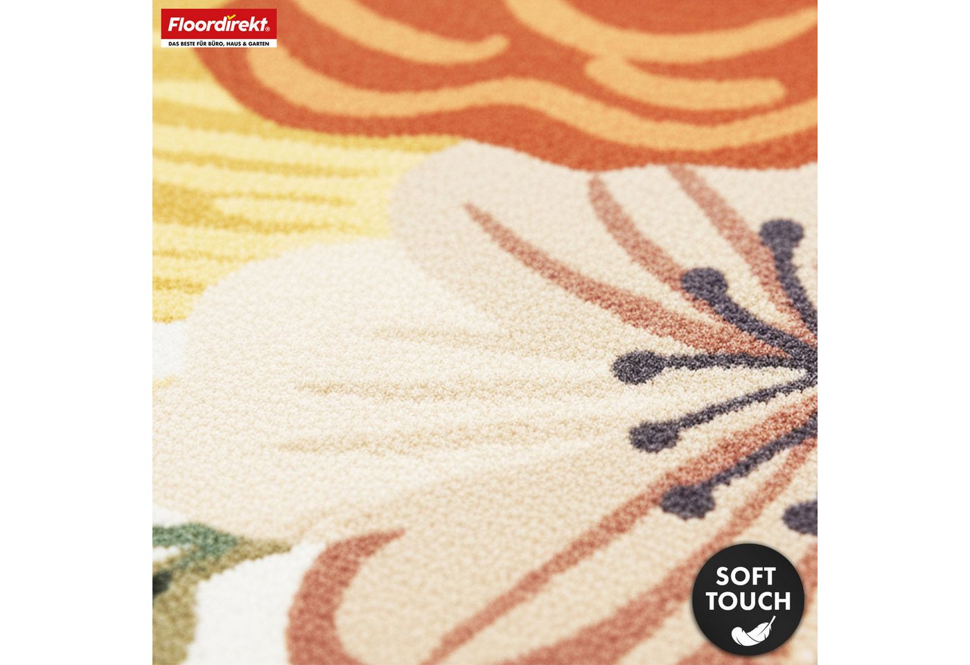 Floordirekt Teppich Fleur mit Blumenmuster, rutschfest & pflegeleicht aus Polyamid, rechteckig, Kurzflor Wohhnteppich für Flur, Wohnzimmer & Schlafzimmer, 160x230 cm