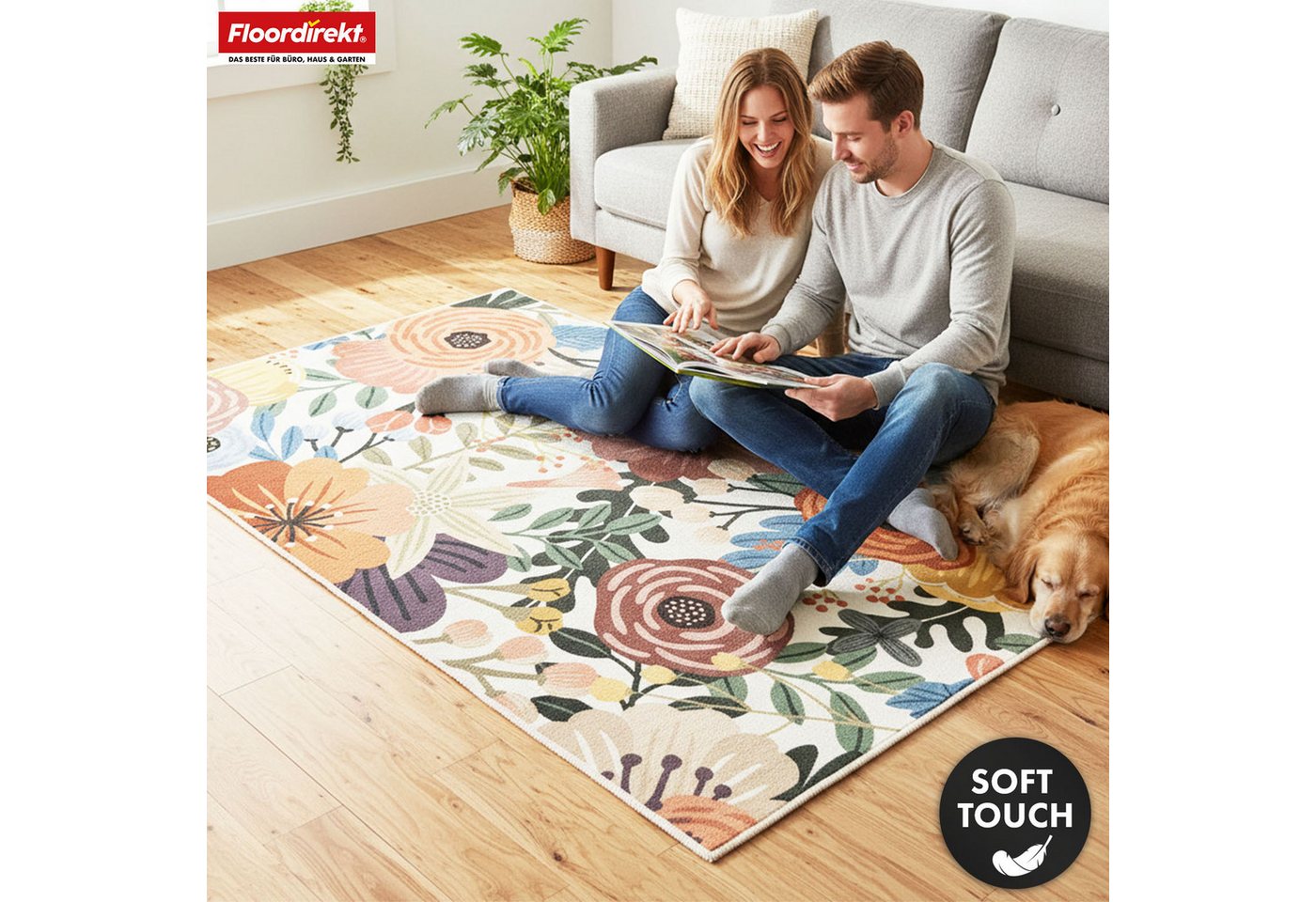Floordirekt Teppich Fleur mit Blumenmuster, rutschfest & pflegeleicht aus Polyamid, rechteckig, Kurzflor Wohhnteppich für Flur, Wohnzimmer & Schlafzimmer, 160x230 cm Bild 4