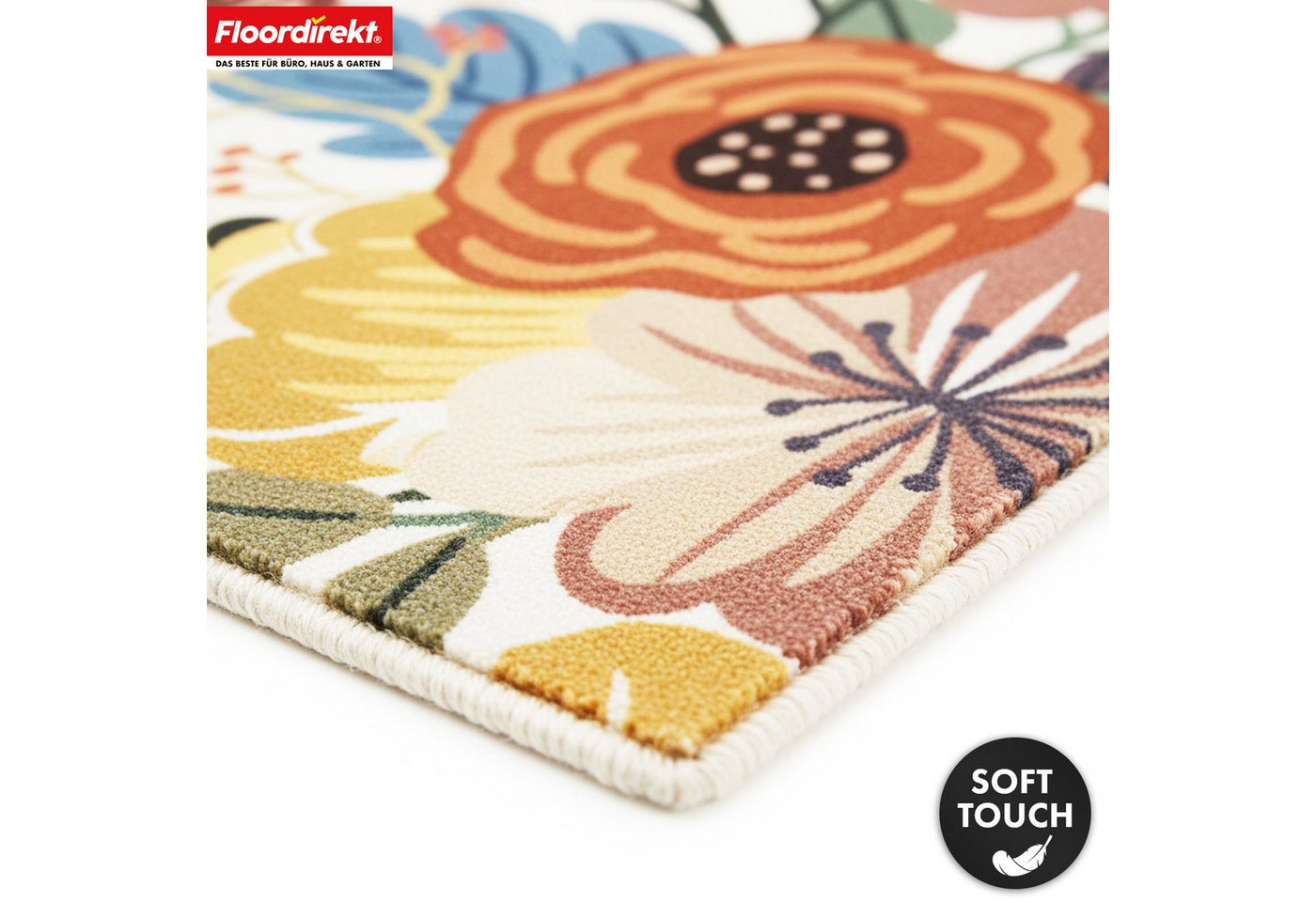Floordirekt Teppich Fleur mit Blumenmuster, rutschfest & pflegeleicht aus Polyamid, rechteckig, Kurzflor Wohhnteppich für Flur, Wohnzimmer & Schlafzimmer, 160x230 cm Bild 5