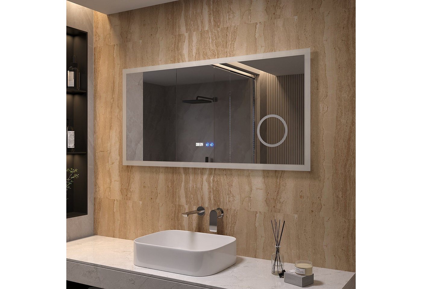 AQUALAVOS Badspiegel LED Badspiegel 120x60cm mit 3X Vergrößerung Schminkspiegel Digitaluhr, Beschlagfrei Wandmontage inkl. leicht verständlicher Montageanleitung Bild 5