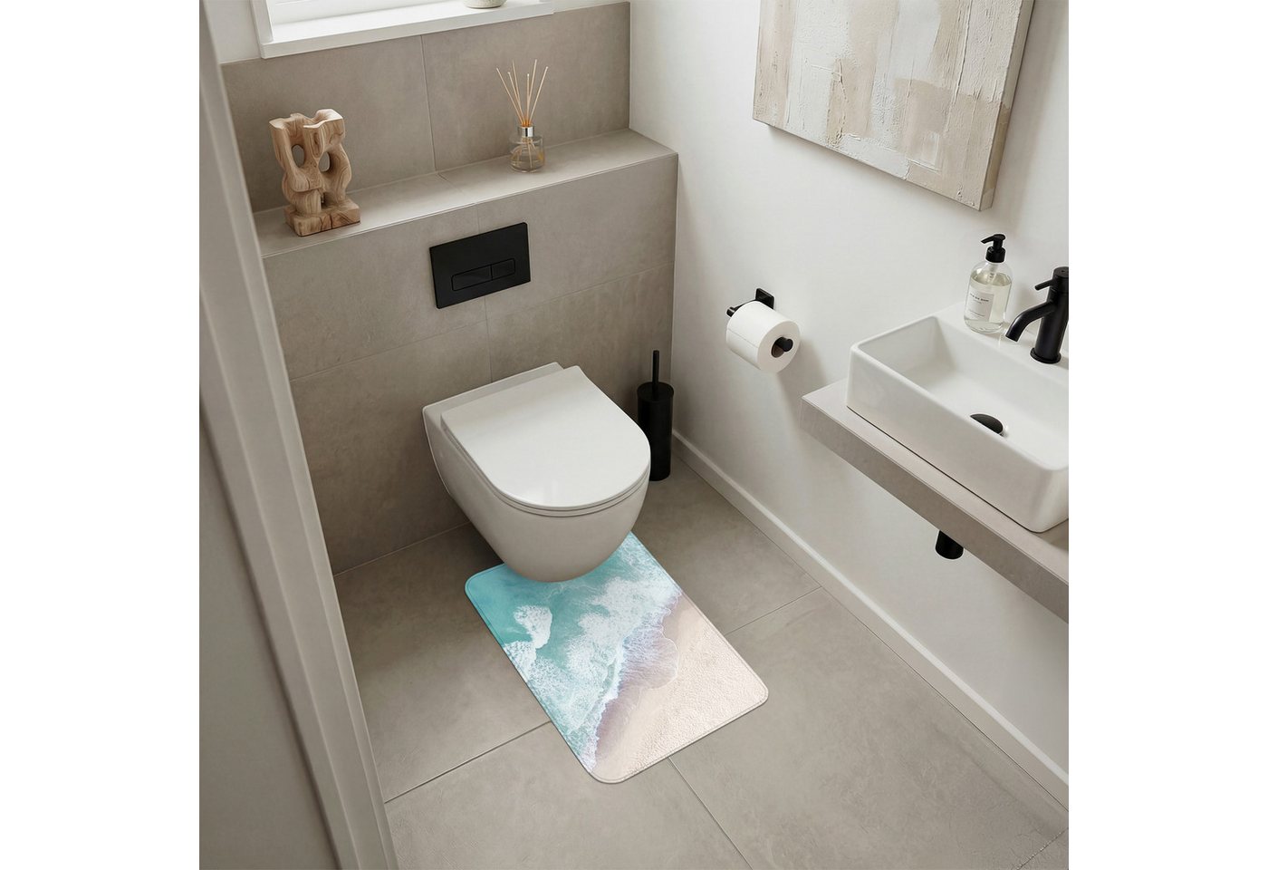 OnlyWow WC-Vorleger Strand - Meer - Natur - Sommer, Höhe 10 mm, Polyester, Rechteckig, WC Teppich, Toilettenvorleger, Toilettenteppich, Badematte 40x60 cm