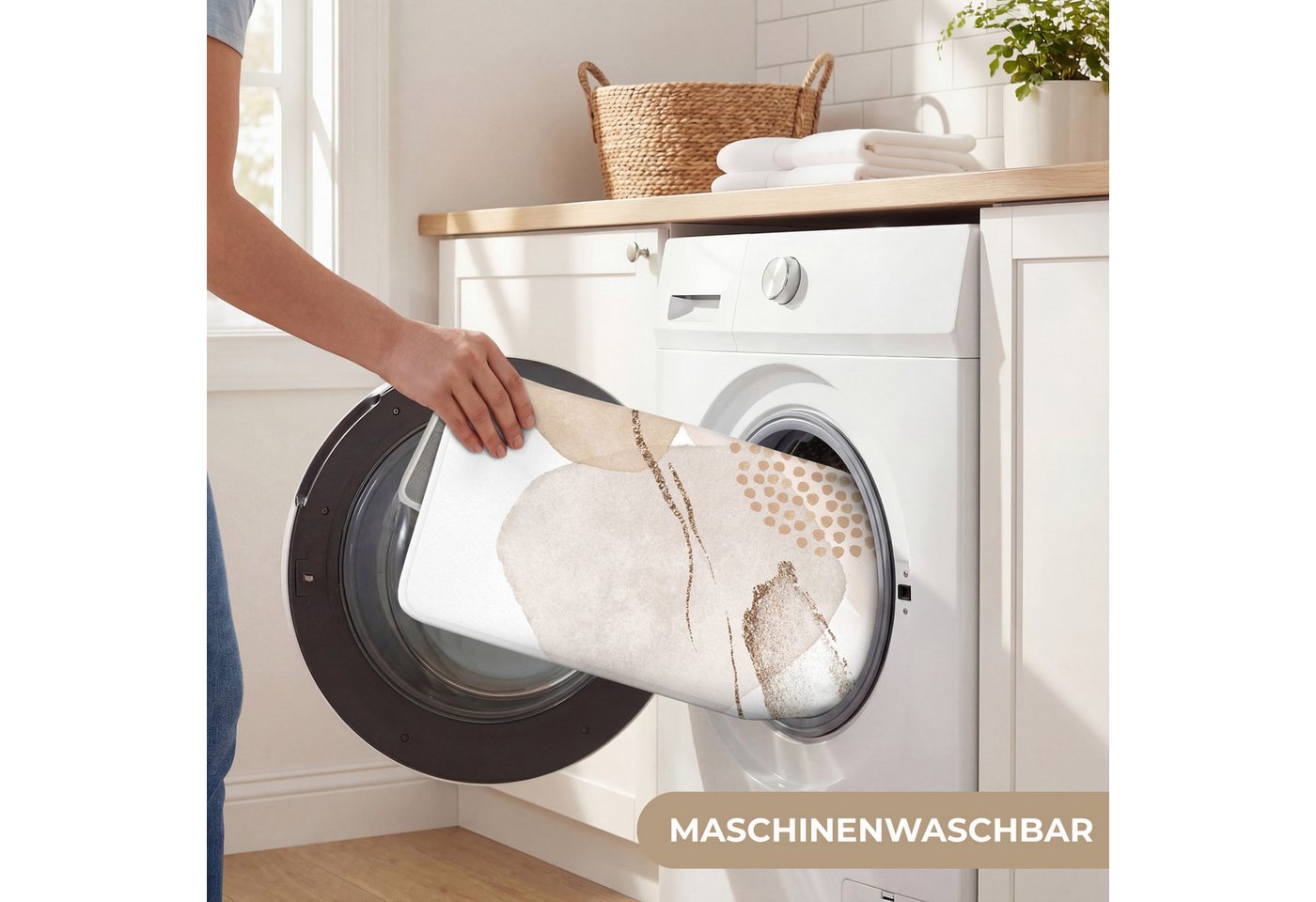OnlyWow WC-Vorleger Aquarell - Beige - Pastell - Modern - Abstrakt, Höhe 10 mm, Polyester, Rechteckig, WC Teppich, Toilettenvorleger, Toilettenteppich, Badematte 40x60 cm Bild 2