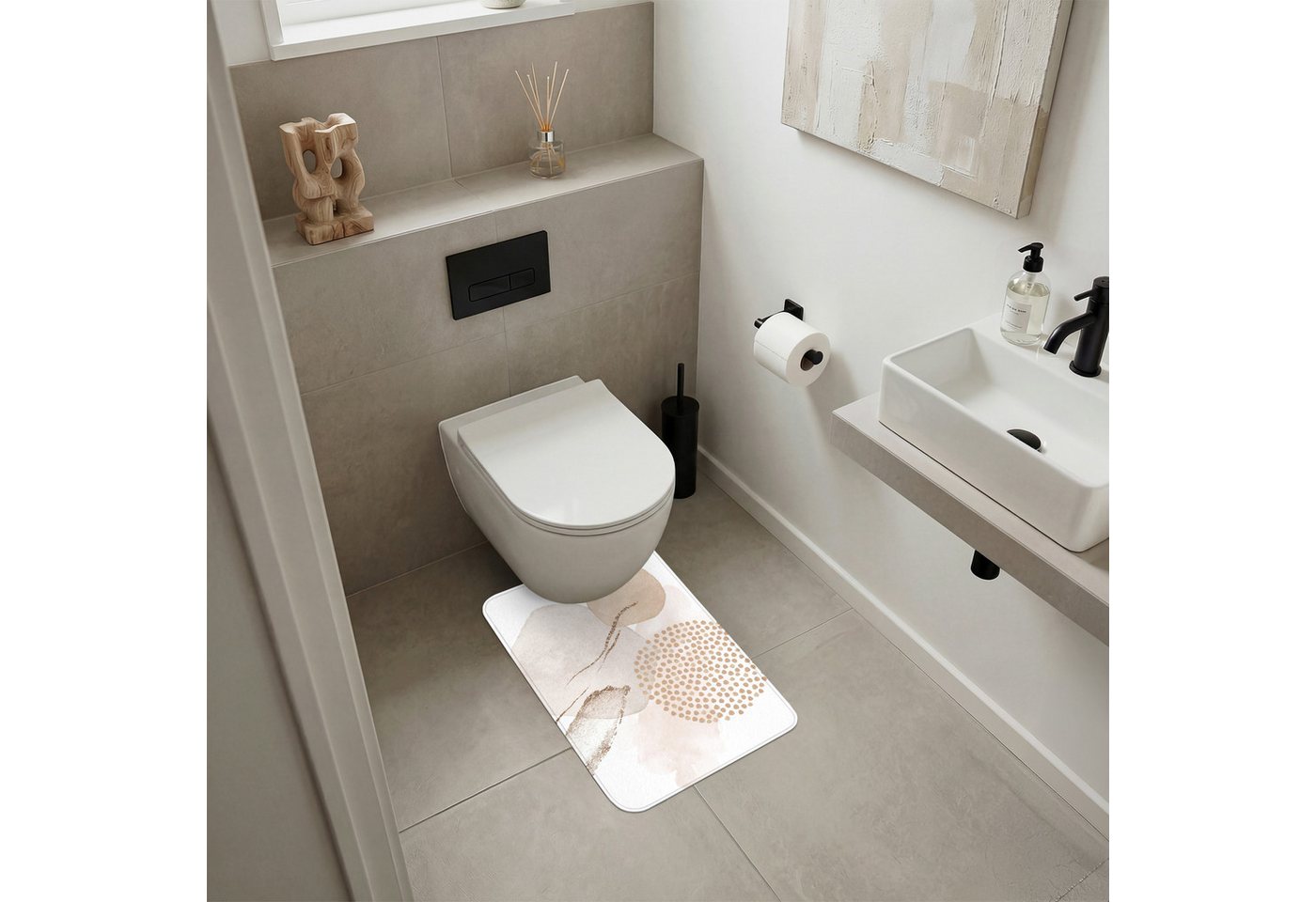 OnlyWow WC-Vorleger Aquarell - Beige - Pastell - Modern - Abstrakt, Höhe 10 mm, Polyester, Rechteckig, WC Teppich, Toilettenvorleger, Toilettenteppich, Badematte 40x60 cm Bild 3