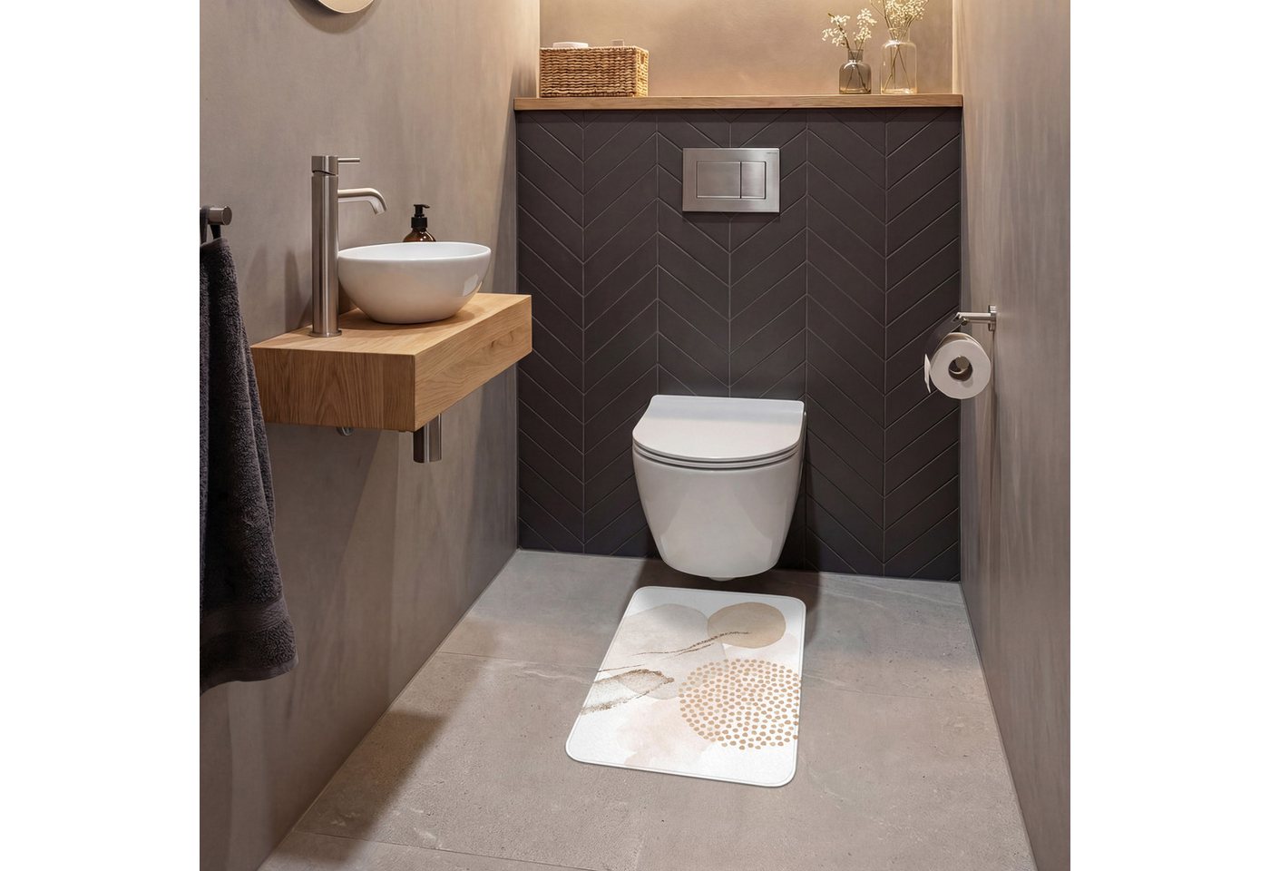 OnlyWow WC-Vorleger Aquarell - Beige - Pastell - Modern - Abstrakt, Höhe 10 mm, Polyester, Rechteckig, WC Teppich, Toilettenvorleger, Toilettenteppich, Badematte 40x60 cm Bild 5