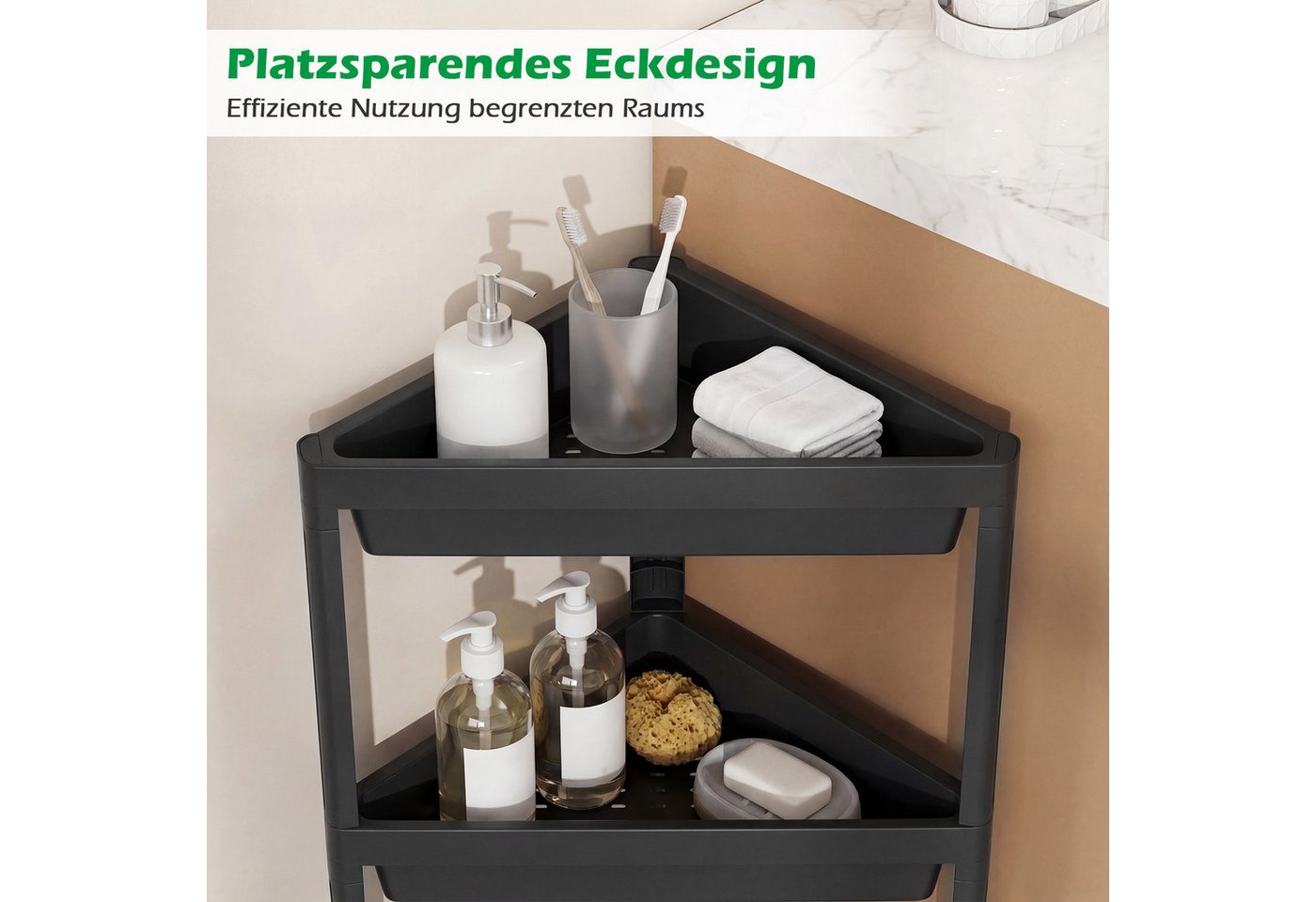 COSTWAY Eckregal, stehend 2er Set Badregal mit abnehmbarem Design & Ablauflöchern PP Bild 4