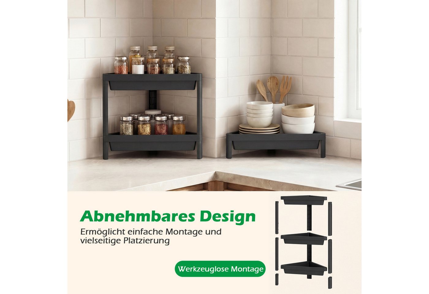 COSTWAY Eckregal, stehend 2er Set Badregal mit abnehmbarem Design & Ablauflöchern PP Bild 5