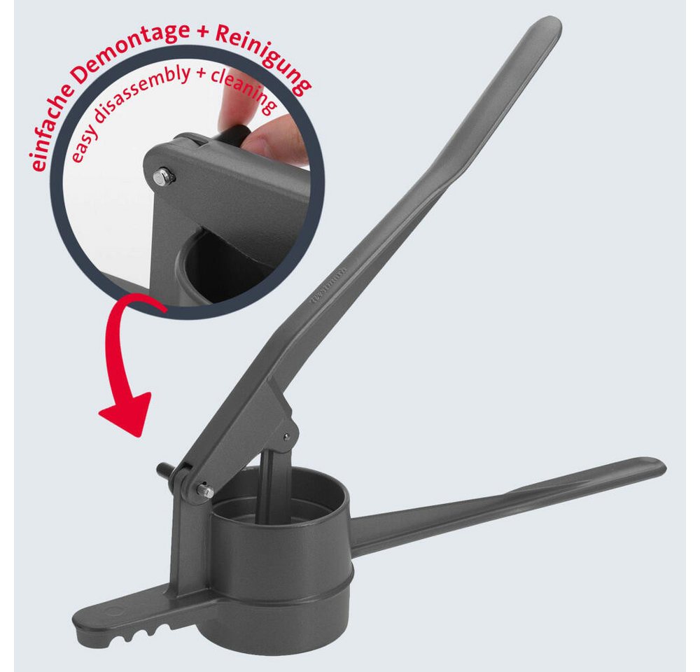 WESTMARK Spätzlereibe Spätzlepress, Rundloch, Anthrazit, Aluminium, spülmaschinengeeignet, Made in Germany