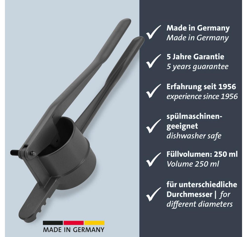 WESTMARK Spätzlereibe Spätzlepress, Rundloch, Anthrazit, Aluminium, spülmaschinengeeignet, Made in Germany Bild 2