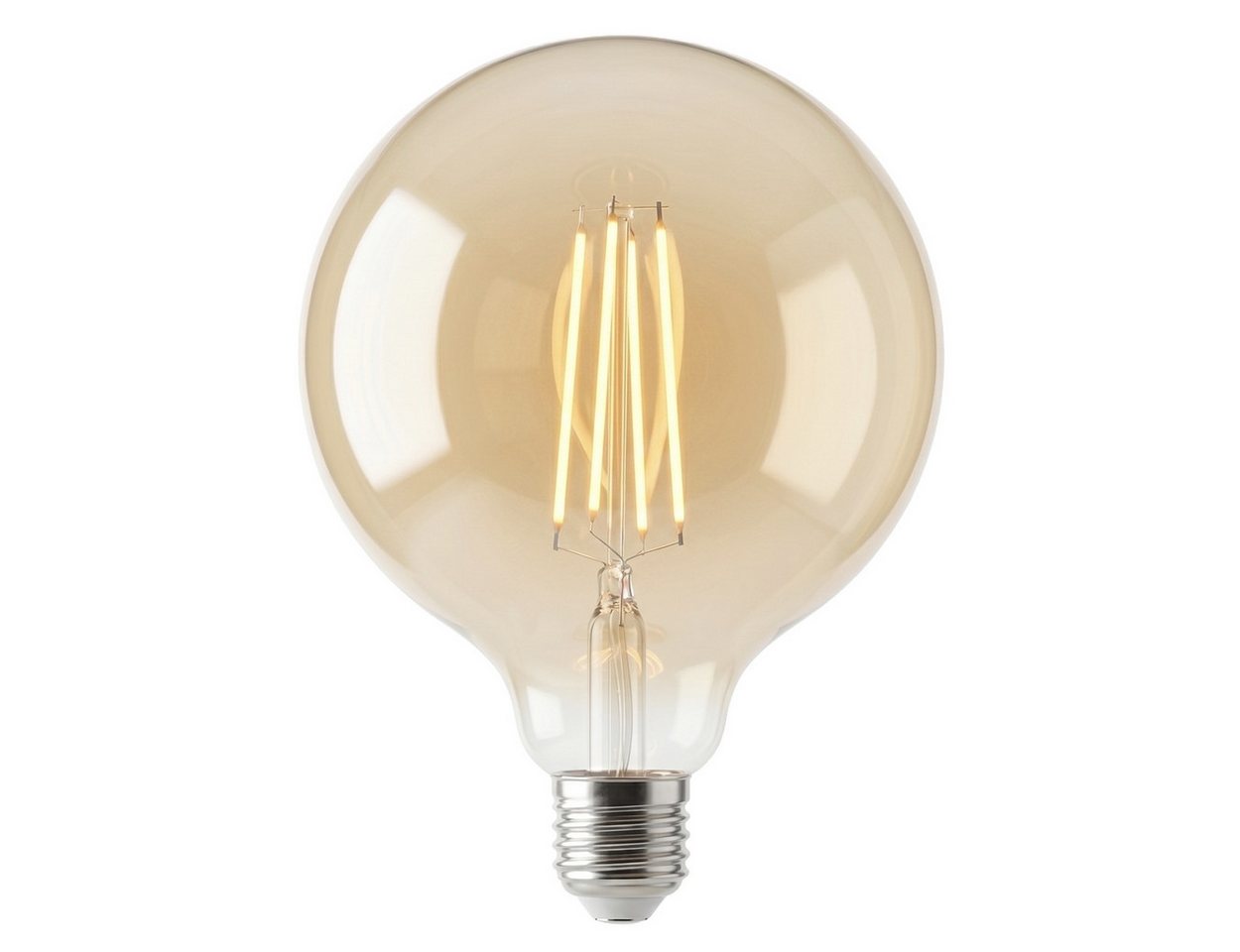 hofstein LED-Leuchtmittel 3er Set Glühbirne Warmweiß dimmbar 6 Watt, E27, 2700 Kelvin, 600 Lumen, Globe Vintage, Filament, Amber