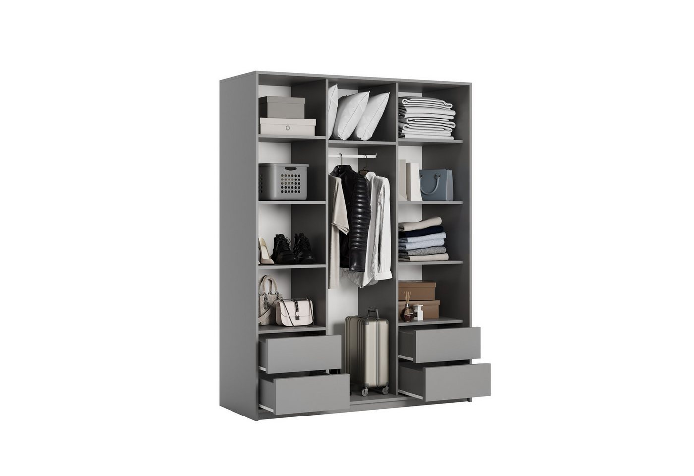 Masseno Schwebetürenschrank VARO 150 cm Kleiderschrank mit Spiegel 3 Türen Graphitfarben Bild 3