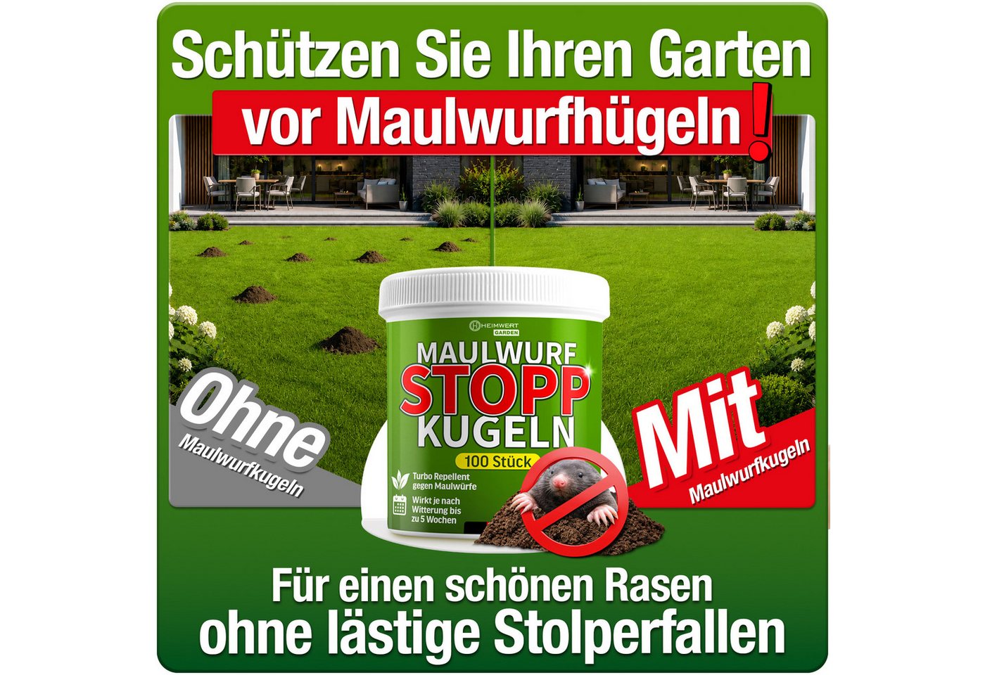 HEIMWERT Vergrämungsmittel Heimwert Maulwurfkugeln, 100 Stück, 1-St., Vorteilspackung, Giftfrei, geräuschlos, Langzeitwirkung bis zu 85 Tage, Made in Germany Bild 2