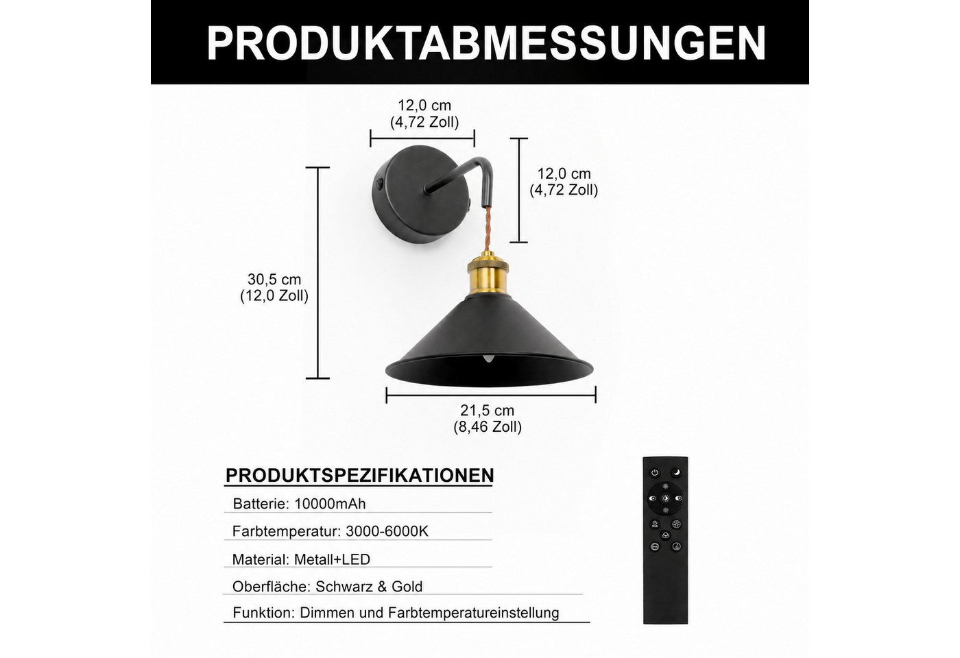 LOHAS-LED Wandleuchte Kabellose batteriebetriebene RGB-CCT Wandleuchte 2er-Set, LED fest integriert, Warmweiß bis Kaltweiß + 7 RGB-Farbtöne, 10.000 mAh Akku, Fernbedienung & stufenlos dimmbar Bild 5