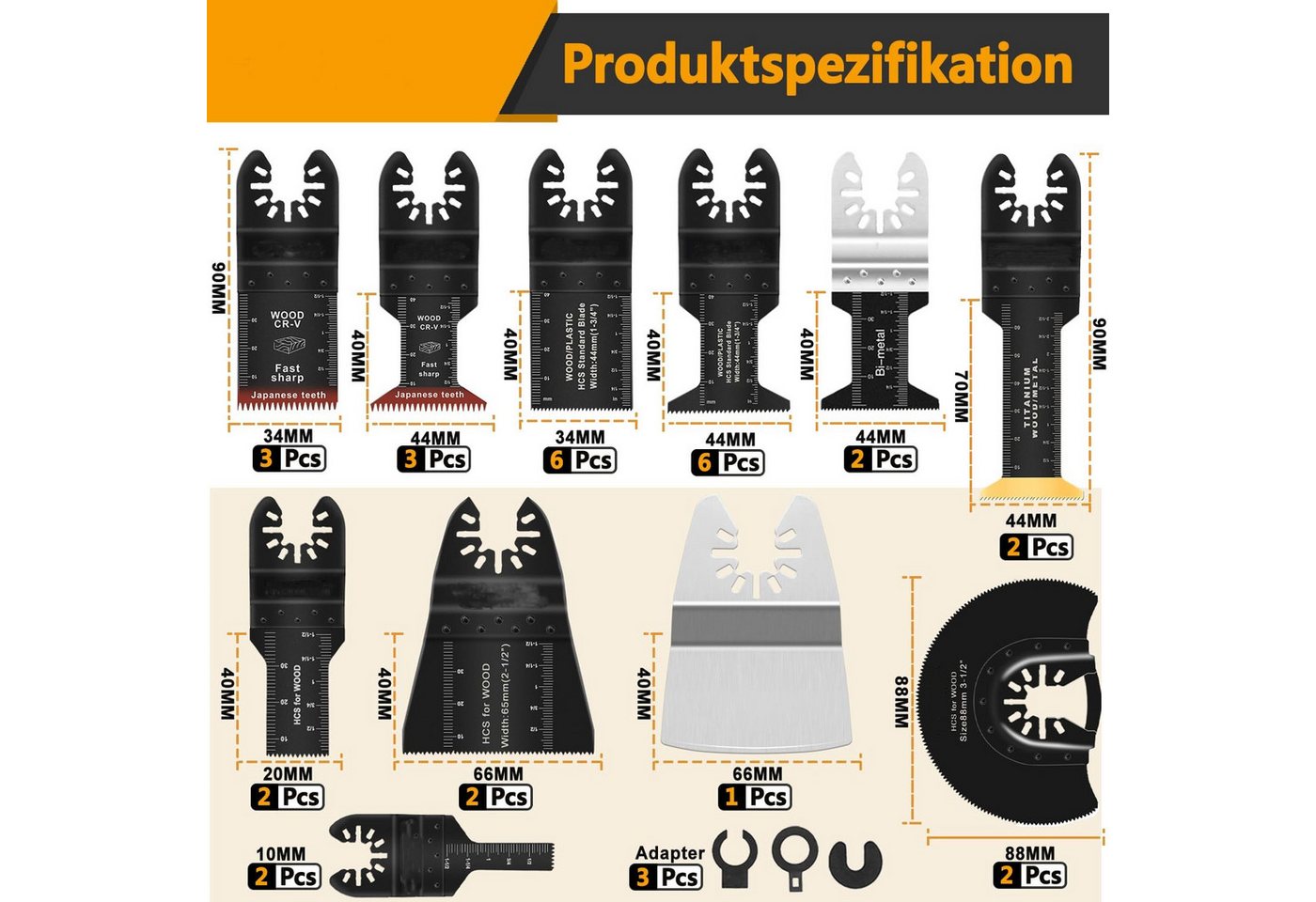 Kityhome Sägeblatt 116-tlg. Multitool-Zubehörset, Sägeblätter, kompatibel (112-St), 116-teiliges,Passend für alle gängigen Oszillationswerkzeuge Bild 2