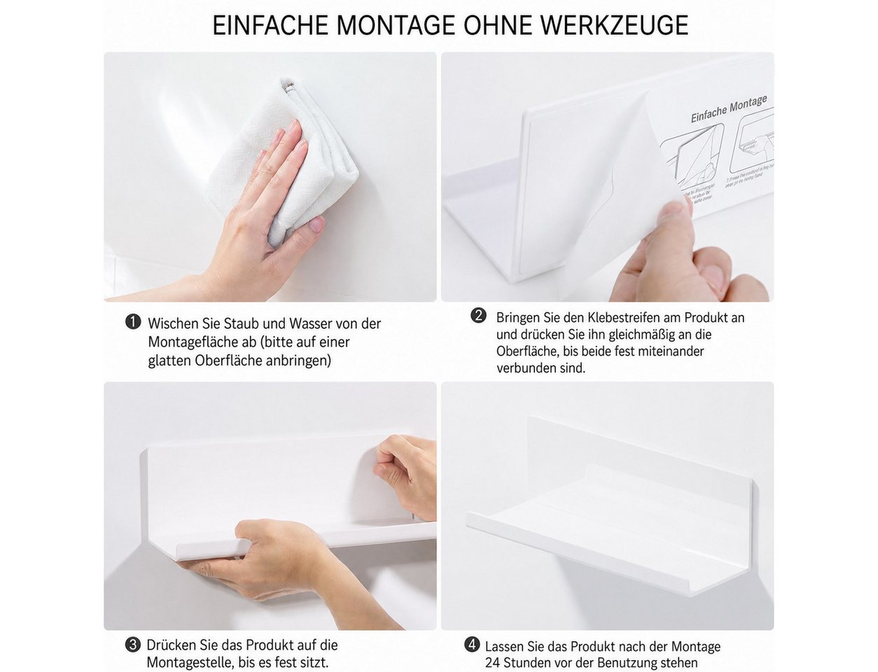 GLIESE POWER Küchenregal Acryl-Wandregale 3er-Set 27 cm – 5 kg, ohne Bohren für Bad & Küche, 3-tlg., Kleben statt Bohren, 5 kg, wasserfest & vielseitig. Bild 5