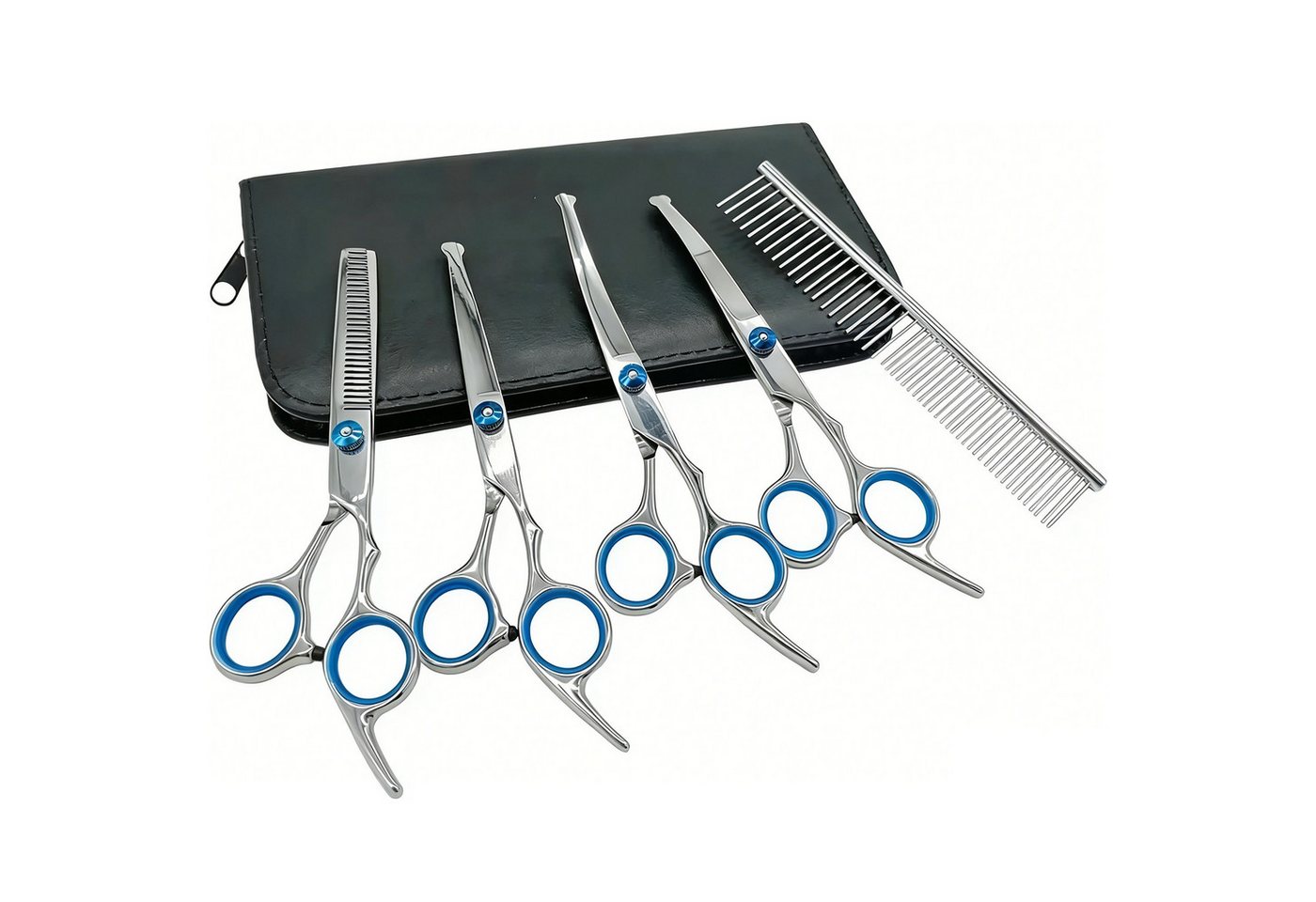 Fyrove Scheren-Set Scherenset für Hunde, Profiset inkl Tasche und Kamm, Hundefellpflege, (6-tlg., 6-teilig), Schere,Gebogene,Gerade Schere, Fellpflegekamm Bild 3
