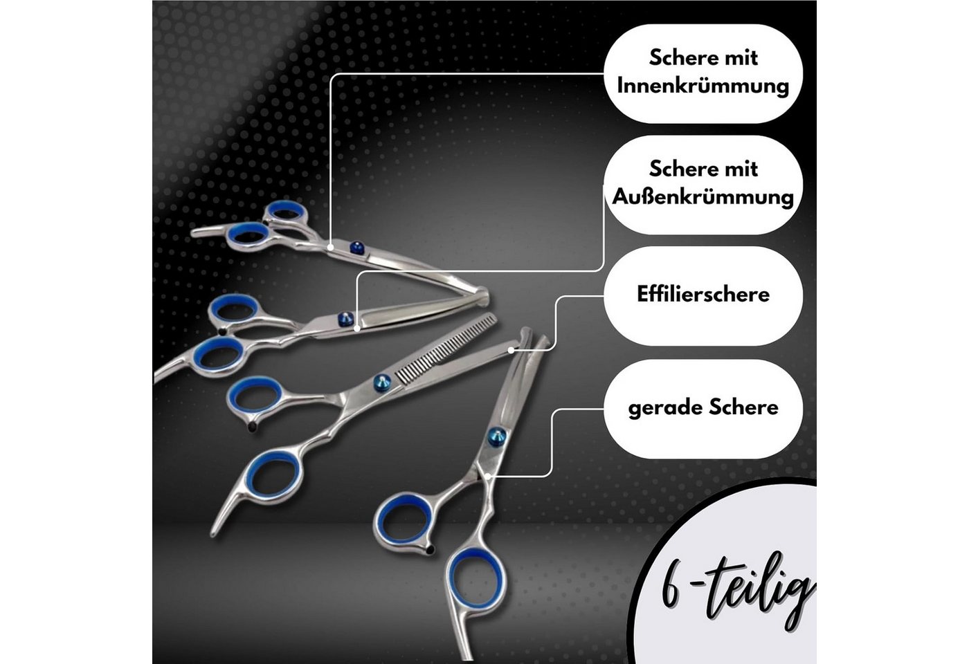 Fyrove Scheren-Set Scherenset für Hunde, Profiset inkl Tasche und Kamm, Hundefellpflege, (6-tlg., 6-teilig), Schere,Gebogene,Gerade Schere, Fellpflegekamm Bild 4