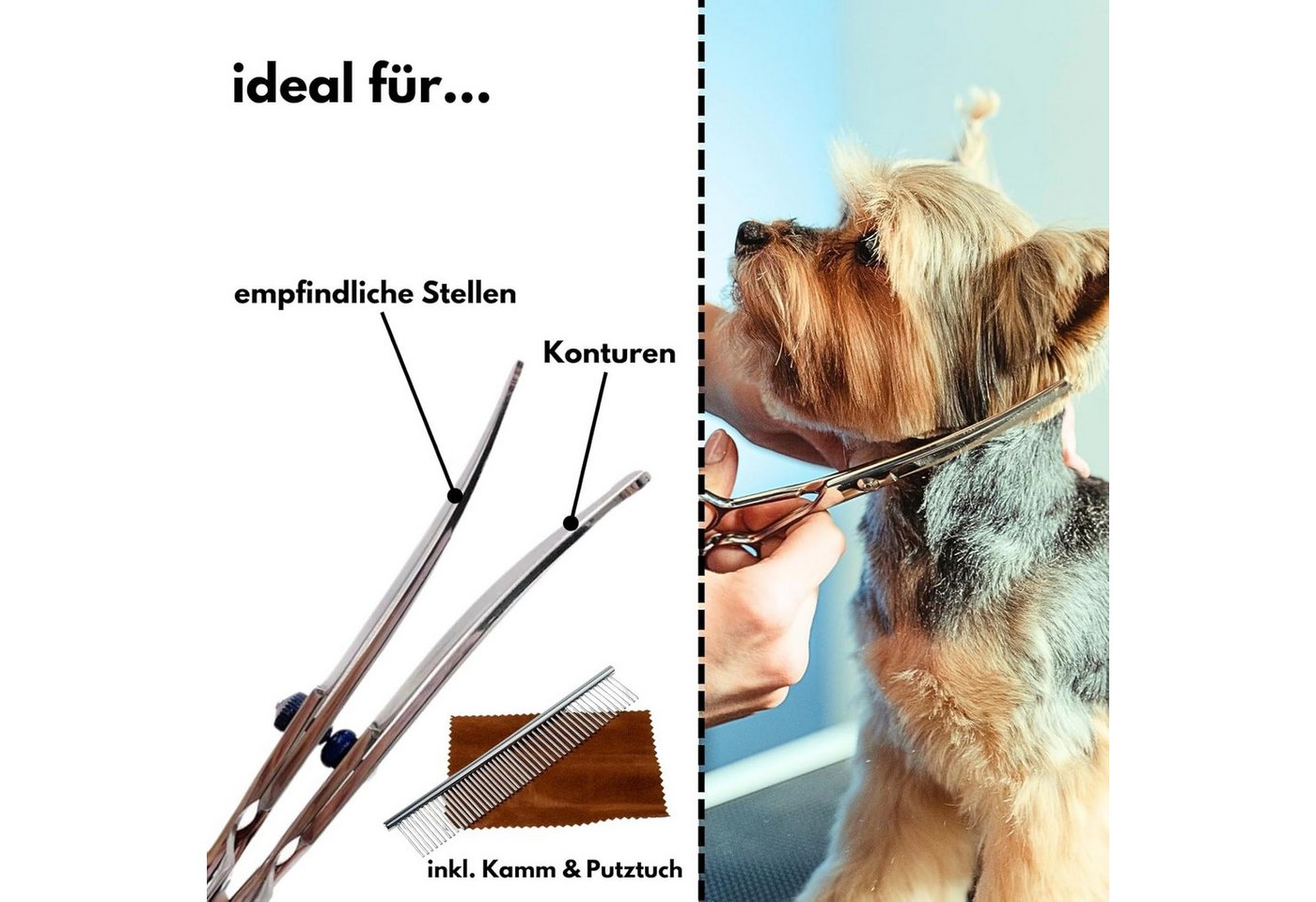 Fyrove Scheren-Set Scherenset für Hunde, Profiset inkl Tasche und Kamm, Hundefellpflege, (6-tlg., 6-teilig), Schere,Gebogene,Gerade Schere, Fellpflegekamm Bild 5