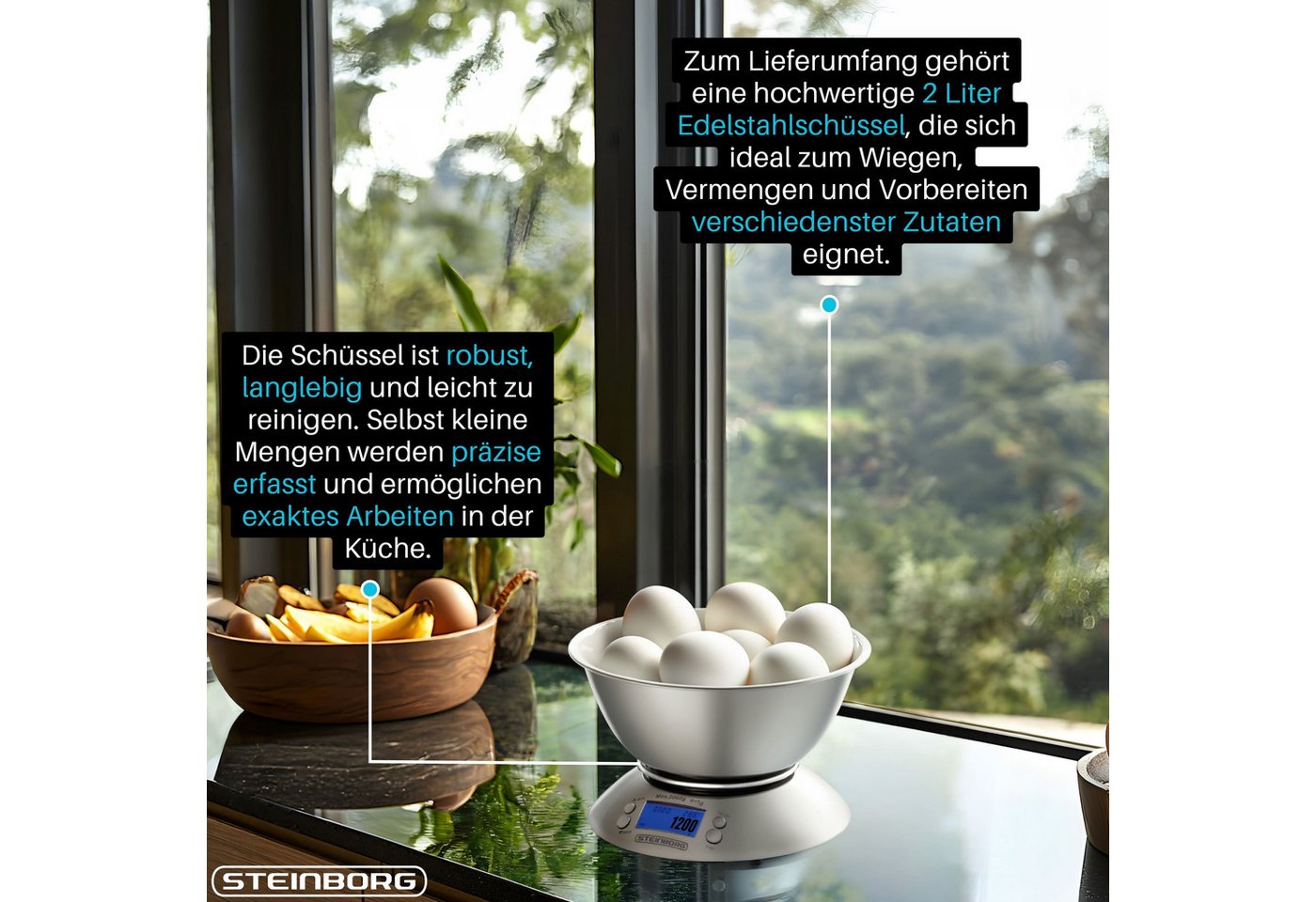 STEINBORG Küchenwaage SB-2660, Timer und Raumtemperaturfunktion Bild 3