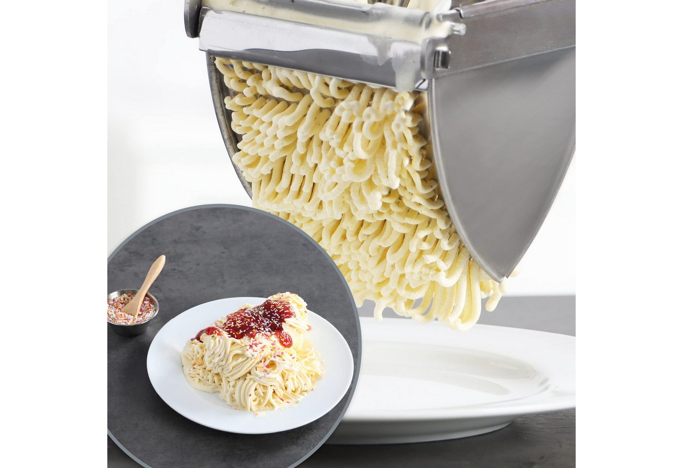 com-four Kartoffelpresse Kartoffelpresse aus rostfreiem Edelstahl (1 St), spülmaschinengeeignet - Spätzlepresse - Spaghettieispresse Bild 2