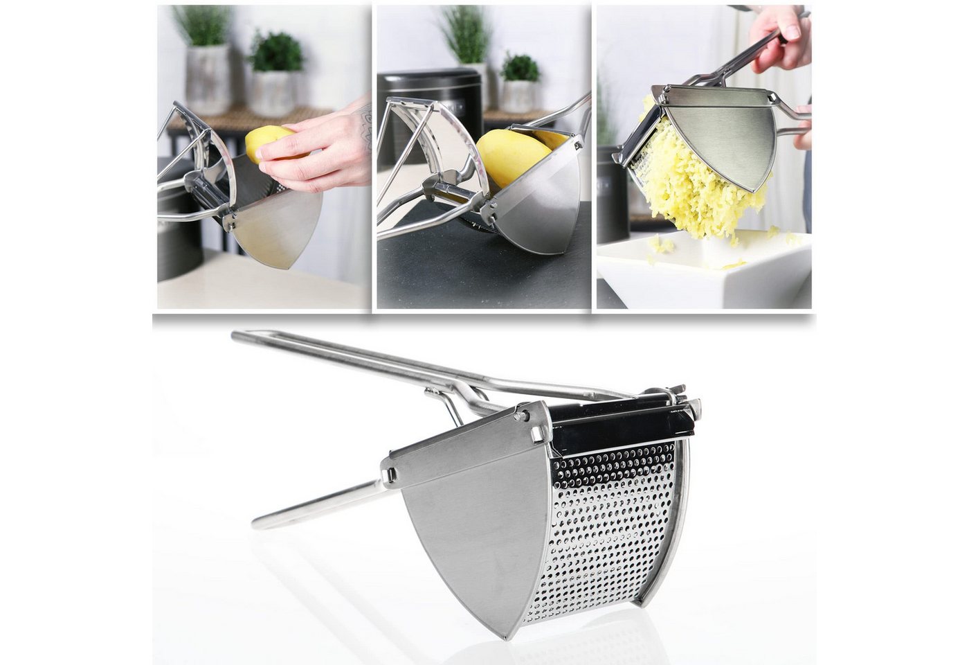 com-four Kartoffelpresse Kartoffelpresse aus rostfreiem Edelstahl (1 St), spülmaschinengeeignet - Spätzlepresse - Spaghettieispresse Bild 5