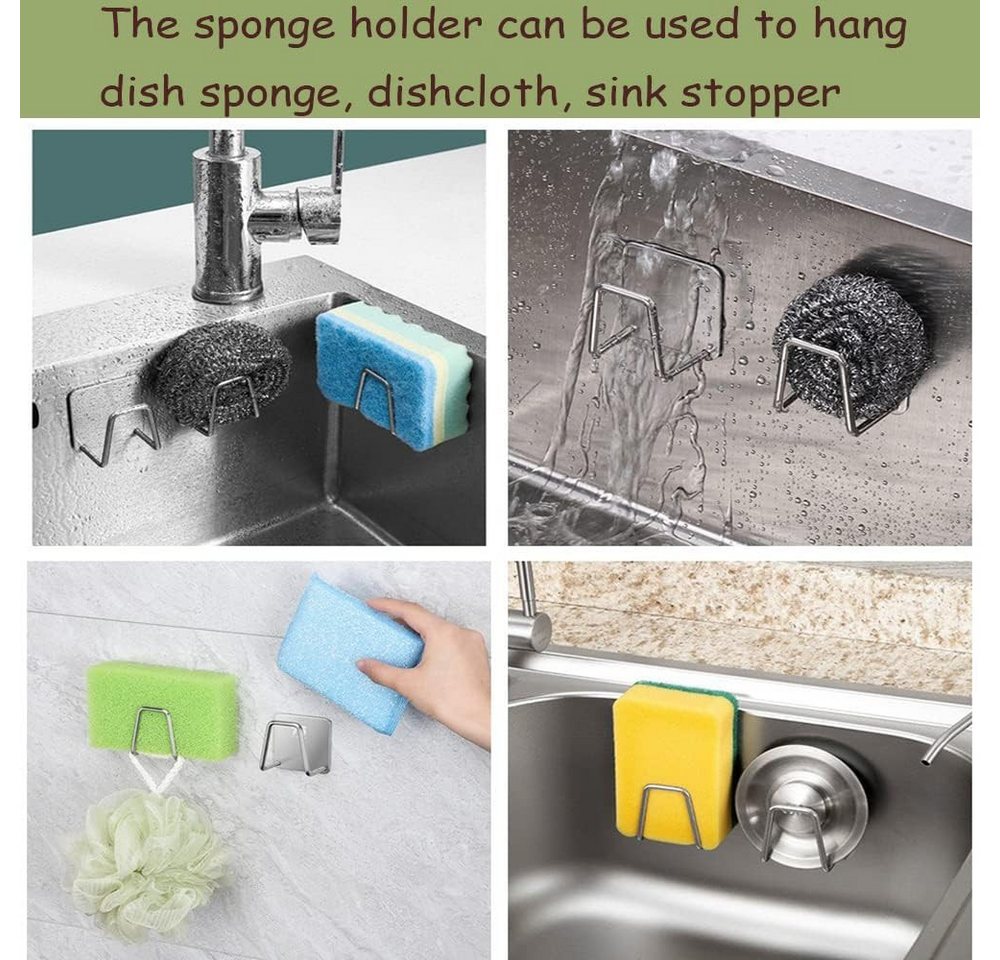 FELIXLEO Küchenorganizer-Set 2 Stücke Schwammhalter Spülbecken Edelstahl Selbstklebend Silber Bild 2