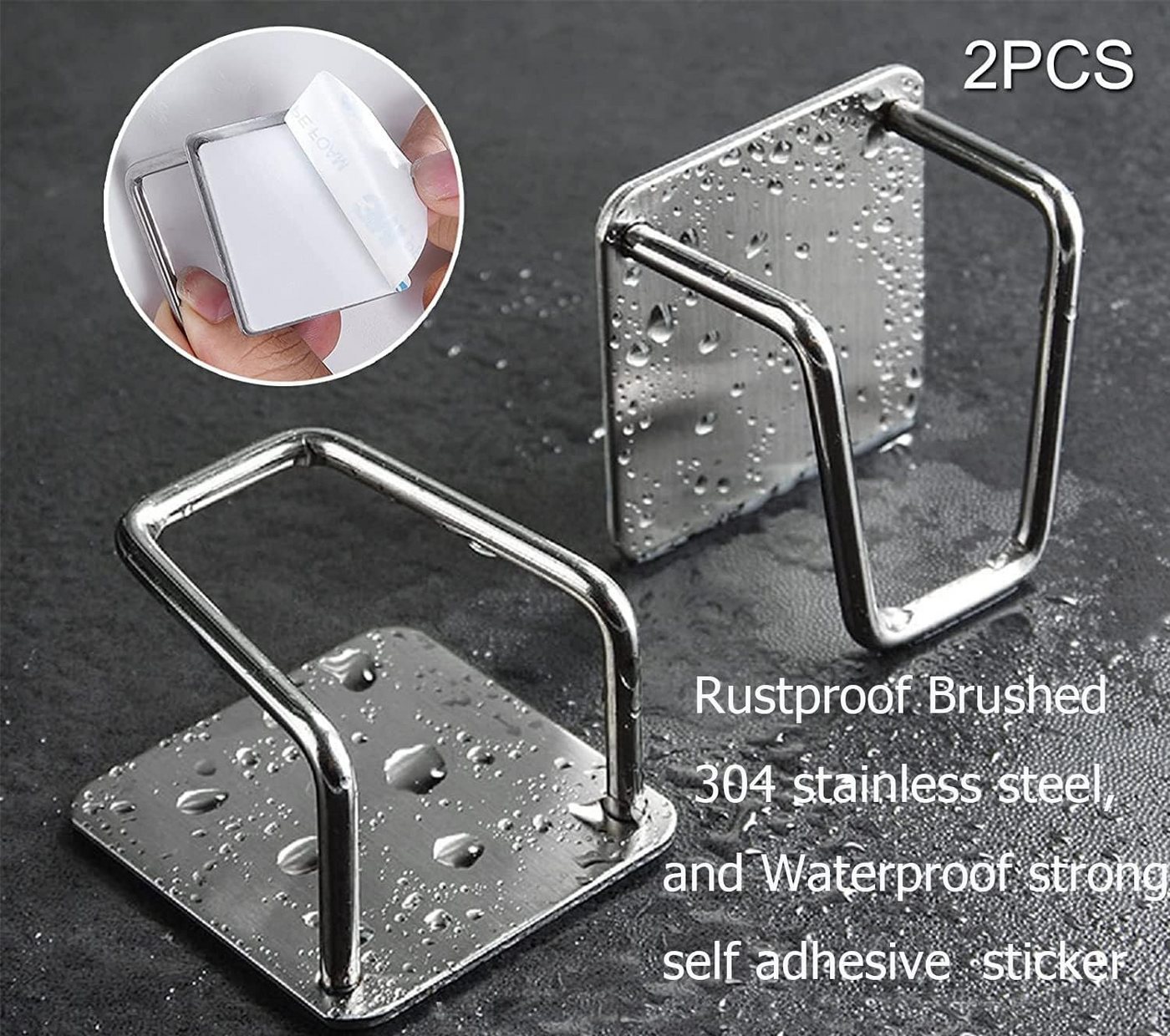 FELIXLEO Küchenorganizer-Set 2 Stücke Schwammhalter Spülbecken Edelstahl Selbstklebend Silber Bild 4