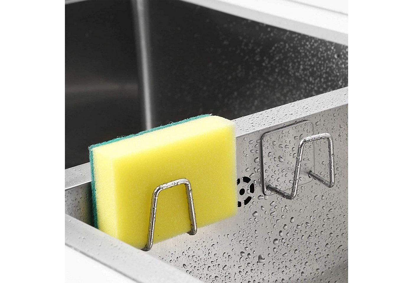 FELIXLEO Küchenorganizer-Set 2 Stücke Schwammhalter Spülbecken Edelstahl Selbstklebend Silber Bild 5