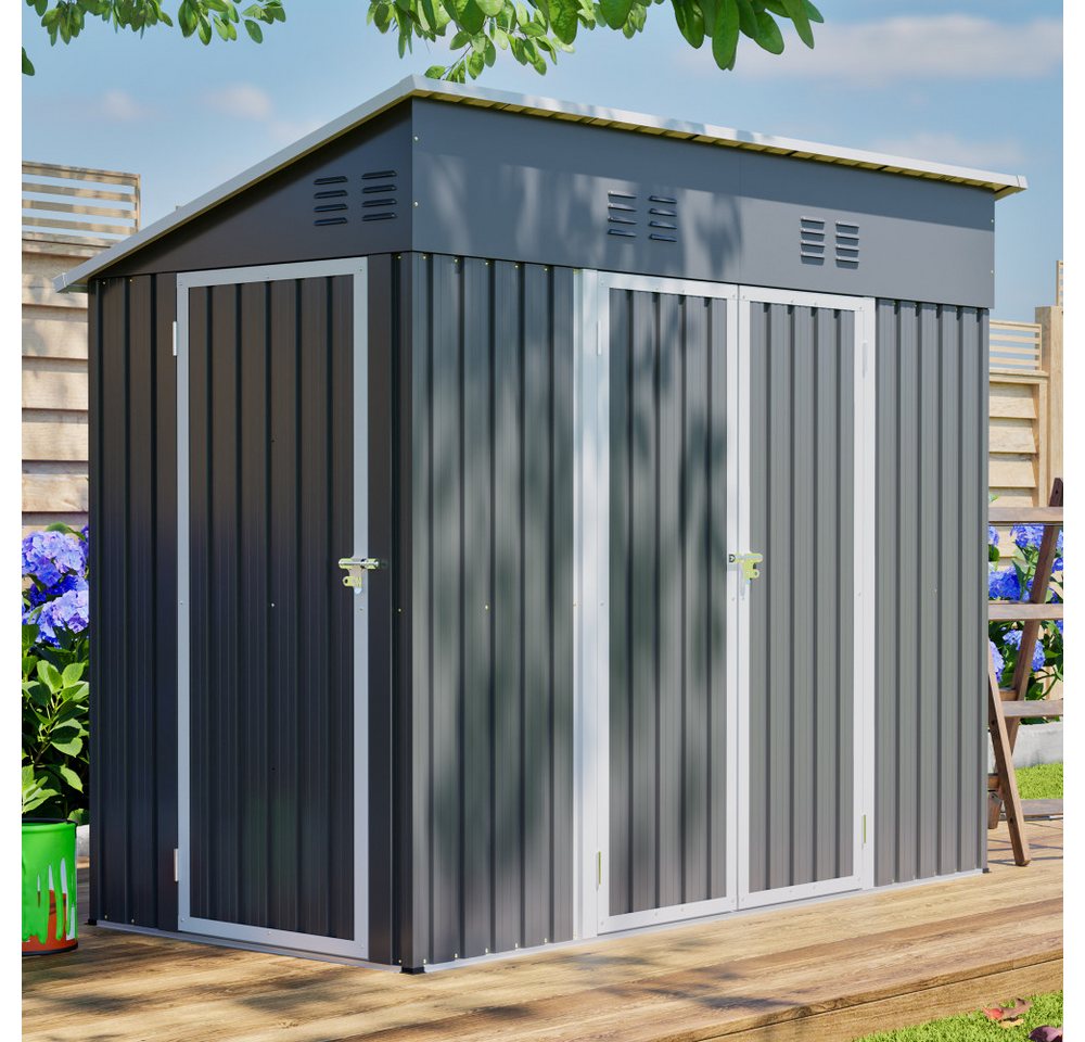 BBWL Gerätehaus mit Doppeltüren, Werkzeugschuppen aus Stahl mit Belüftung, Bodenrahmen, BxT: 242x120 cm, Metall-Gartenschuppen 4x8 m, Wetterschutz für Garten & Terrasse