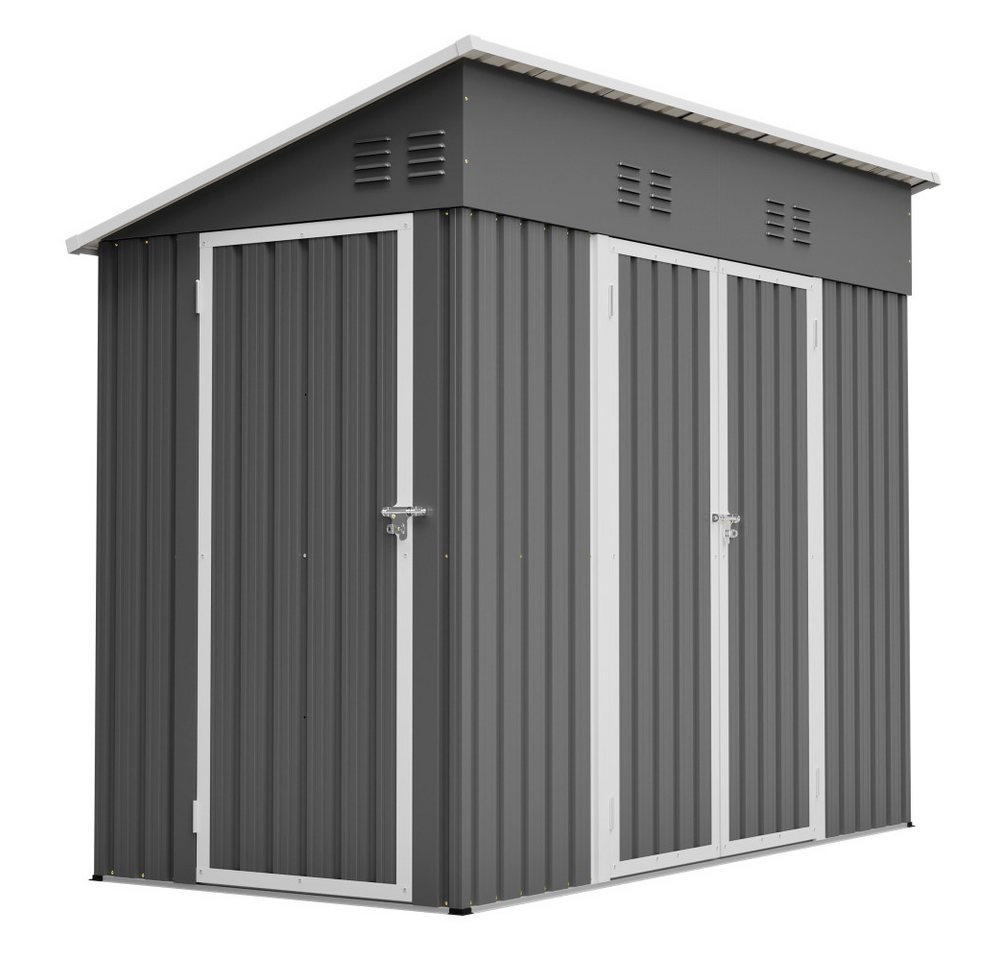 BBWL Gerätehaus mit Doppeltüren, Werkzeugschuppen aus Stahl mit Belüftung, Bodenrahmen, BxT: 242x120 cm, Metall-Gartenschuppen 4x8 m, Wetterschutz für Garten & Terrasse Bild 4