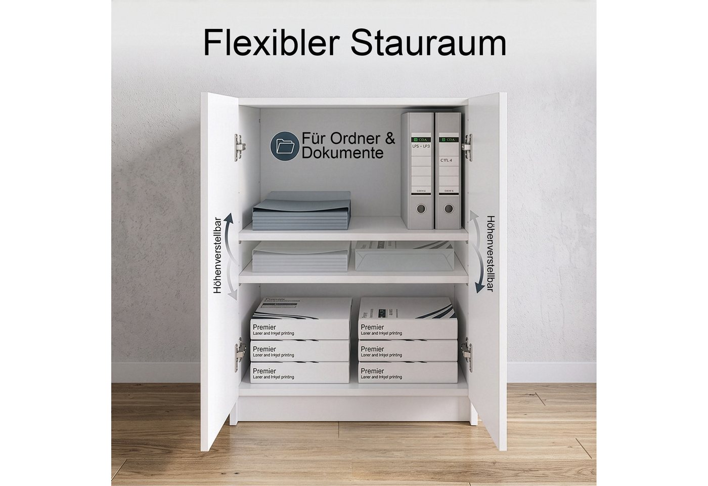 InnoFurn Aktenschrank Elona Druckerkommode (Druckerkommode, Extra Tief für Drucker) Druckerschrank Soft-Close & Push-to-Open, Made in Germany Bild 5